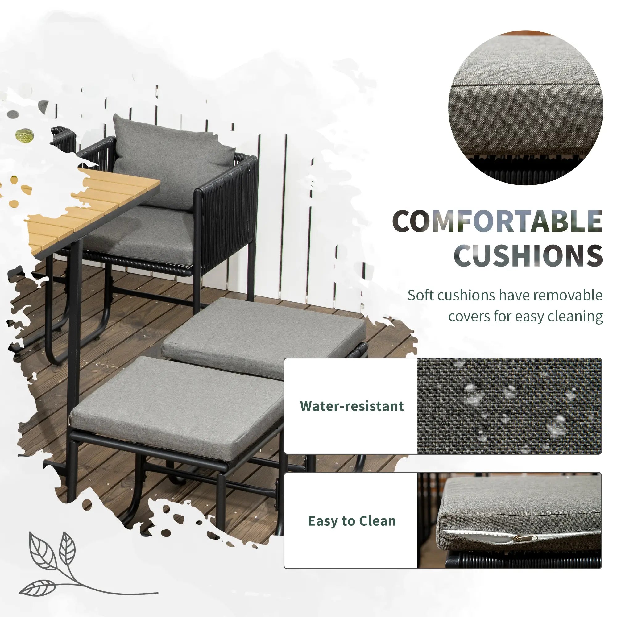 0 Seater Rattan Cube Garden Furniture Set, Rattan Dining Set with Cushions, Outdoor Dining Table and Chairs with 6 Armchairs, 4 Stools, Rectangular Wood Grain Plastic Top Table, Black