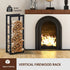 Metal Firewood Log Holder Tall Firewood Rack Indoor Outdoor Fireplace Wood Storage Shelf with Side Rails, Rust-Resistant, Black, 40W x 25D x 100H cm