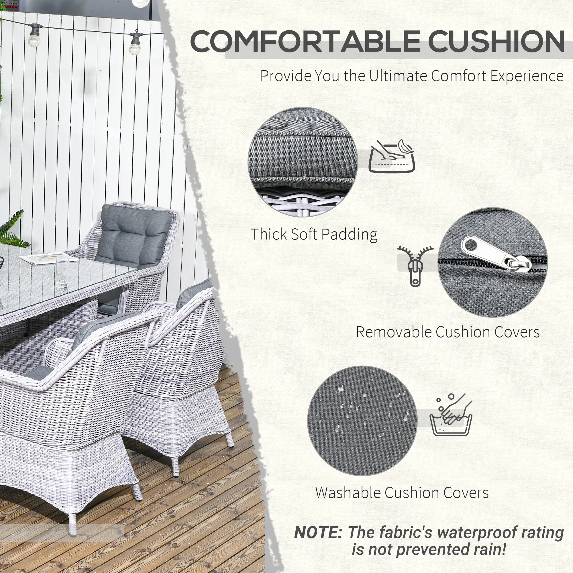 Seven-Piece Rattan Dining Set - Mixed Grey