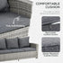 6 Pieces PE Rattan Garden Furniture Set with Three-seat, Armchairs and Footstools, Aluminium Patio Wicker Dining Sets w/ Glass Top Dining Table, Soft Cushion, Light Grey