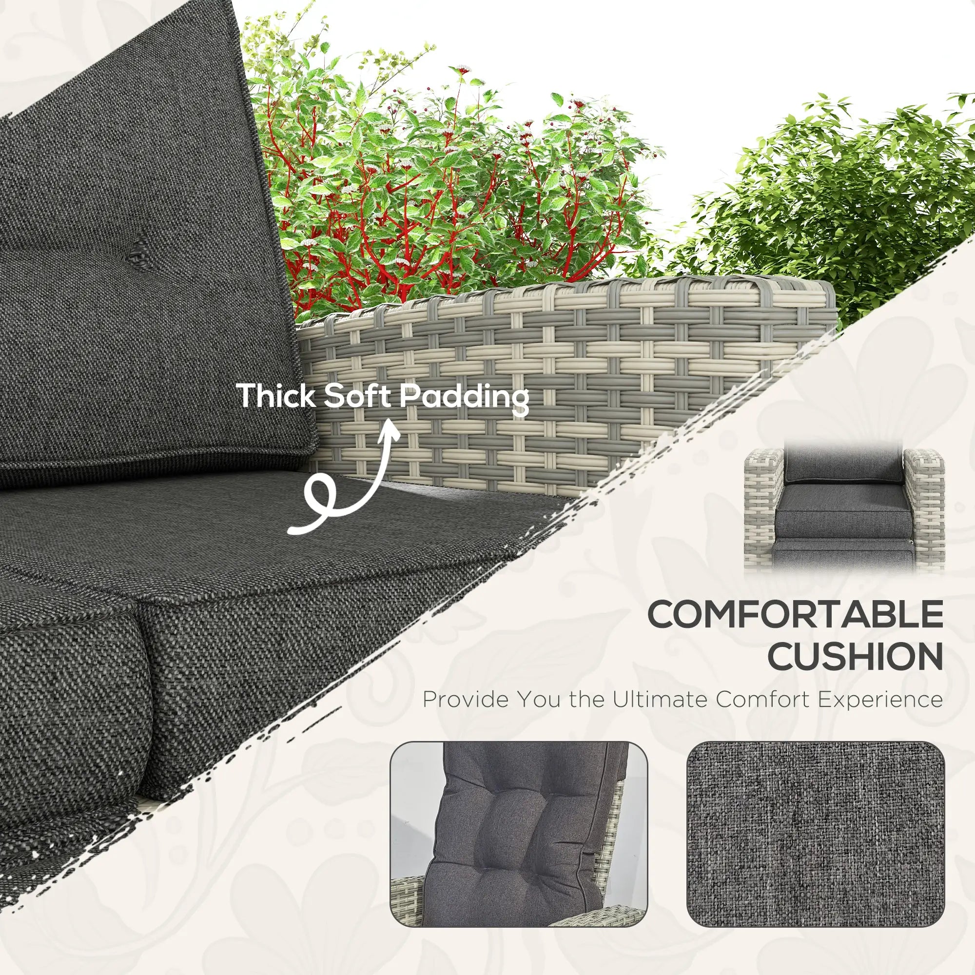 4 Piece Rattan Garden Furniture Set Outdoor Sofa Sectional Set with Glass Top Table for Poolside, Light Grey