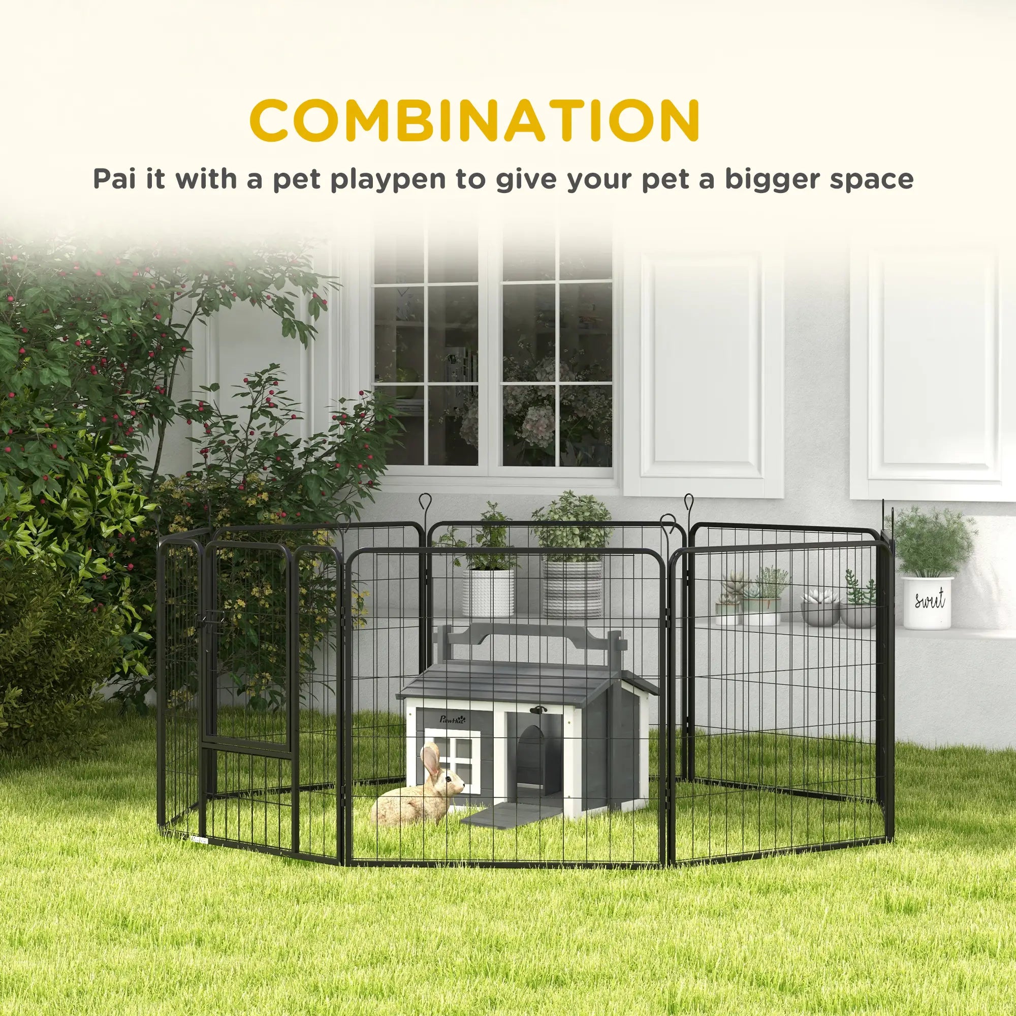 Indoor Rabbit Hutch, Portable Small Animal House Outdoor, with Top Handle, Openable Roof - Grey