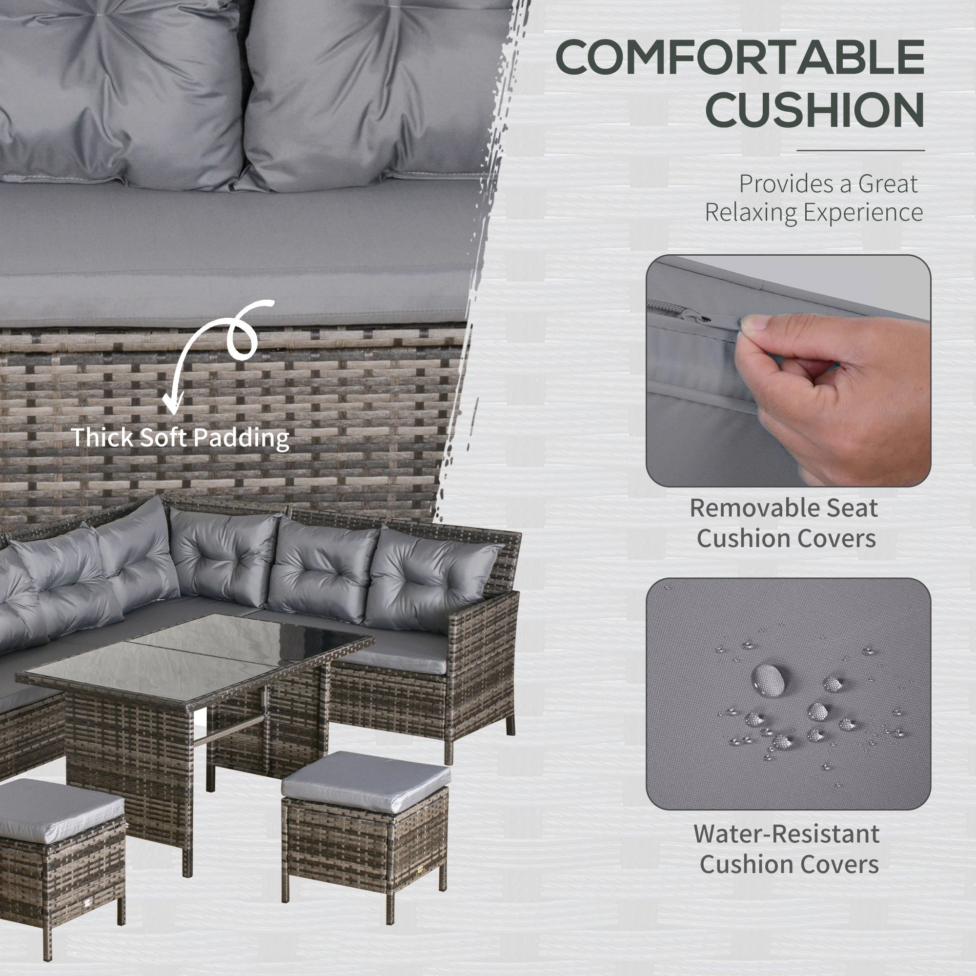 8 Seater Patio wicker Sofa Set ,Outdoor Couch with Table & Cushions, Grey