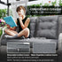Garden PE Rattan Dining Sofa Set, Outdoor 4 Seater Wicker Furniture, High Back Chairs with Cushions, Tempered Glass Coffee Table for Patio, Light Grey