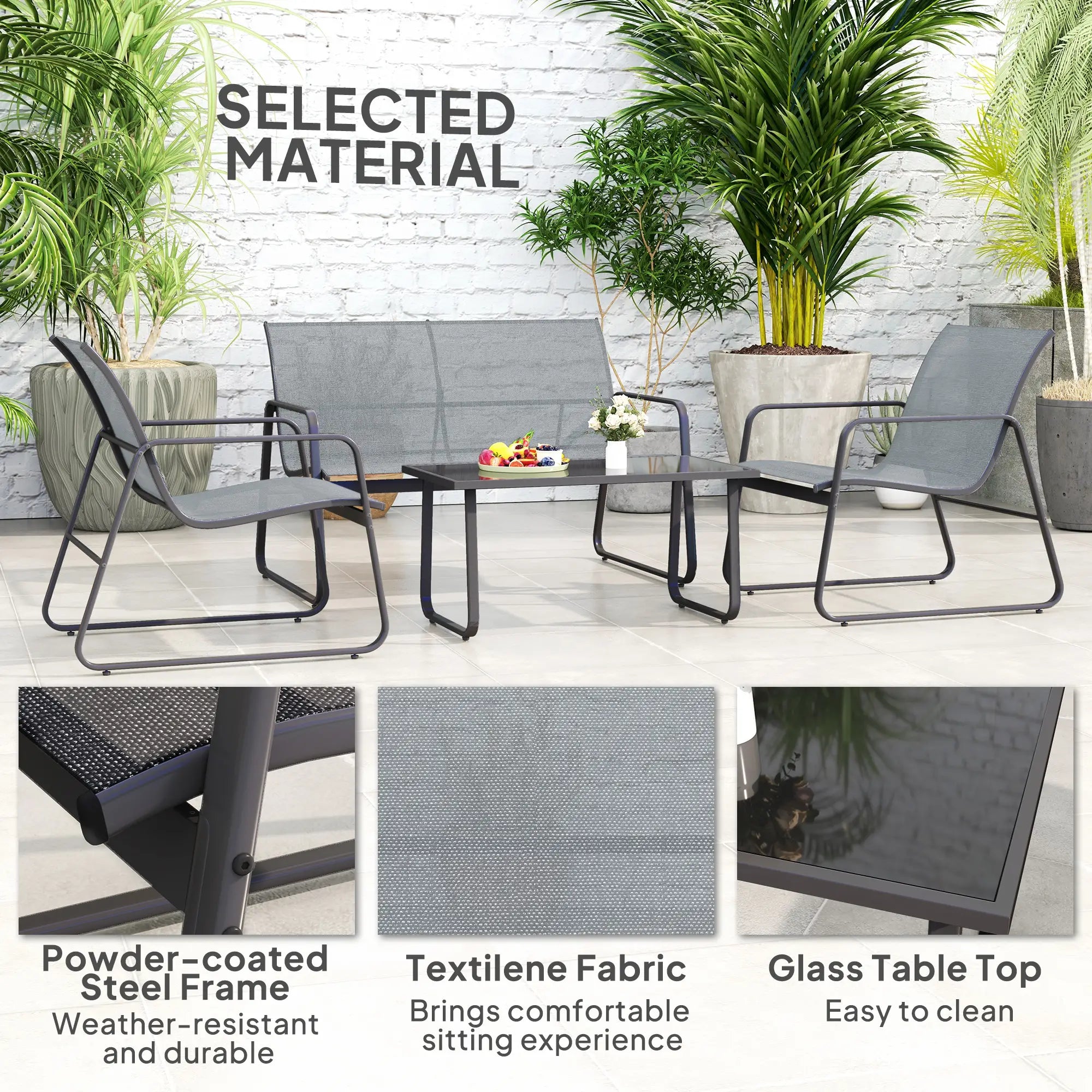 Four-Piece Minimalistic Garden Sofa Set - Light Grey