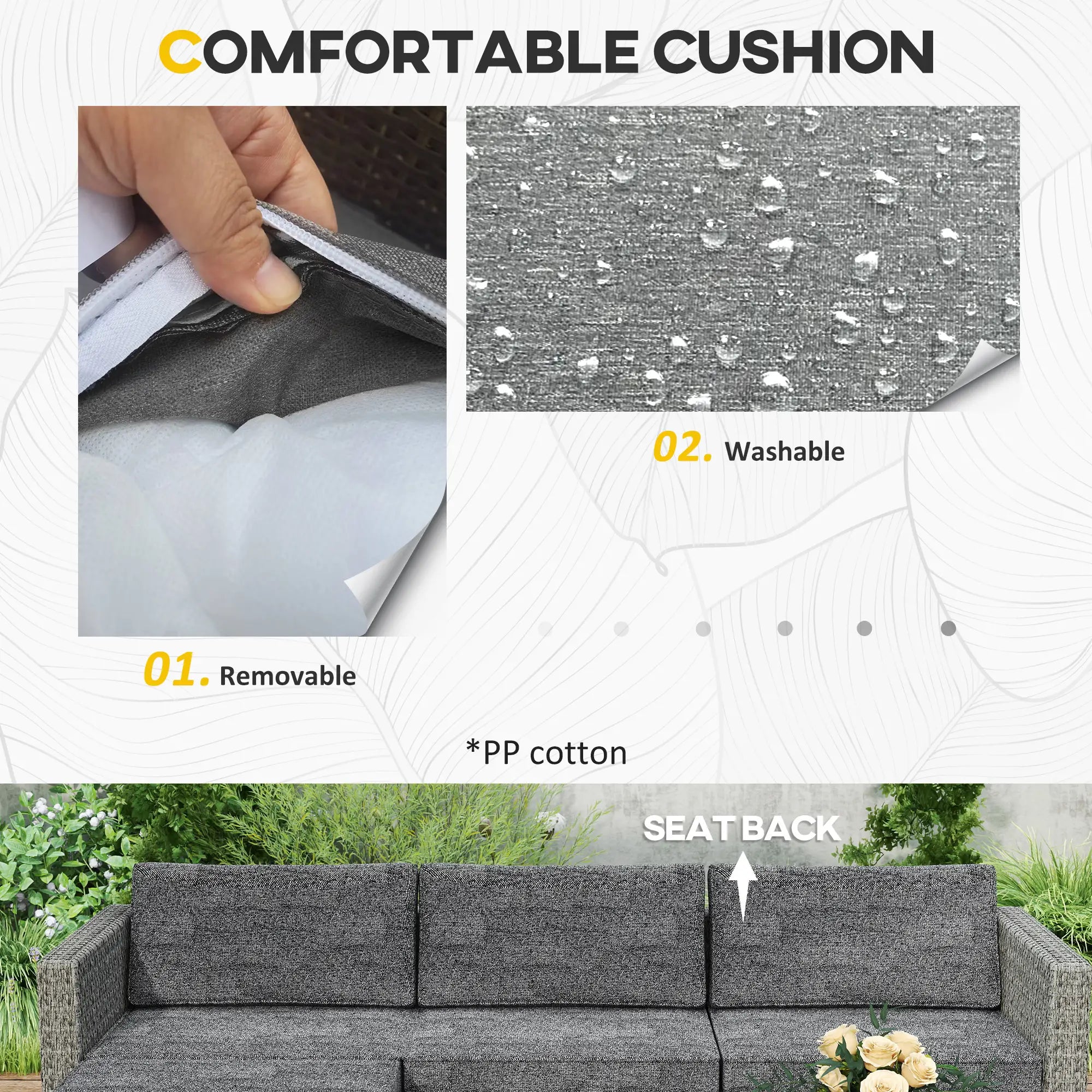 5-Piece Rattan Patio Furniture Set with Corner Sofa, Footstools, Coffee Table, for Poolside, Dark Grey