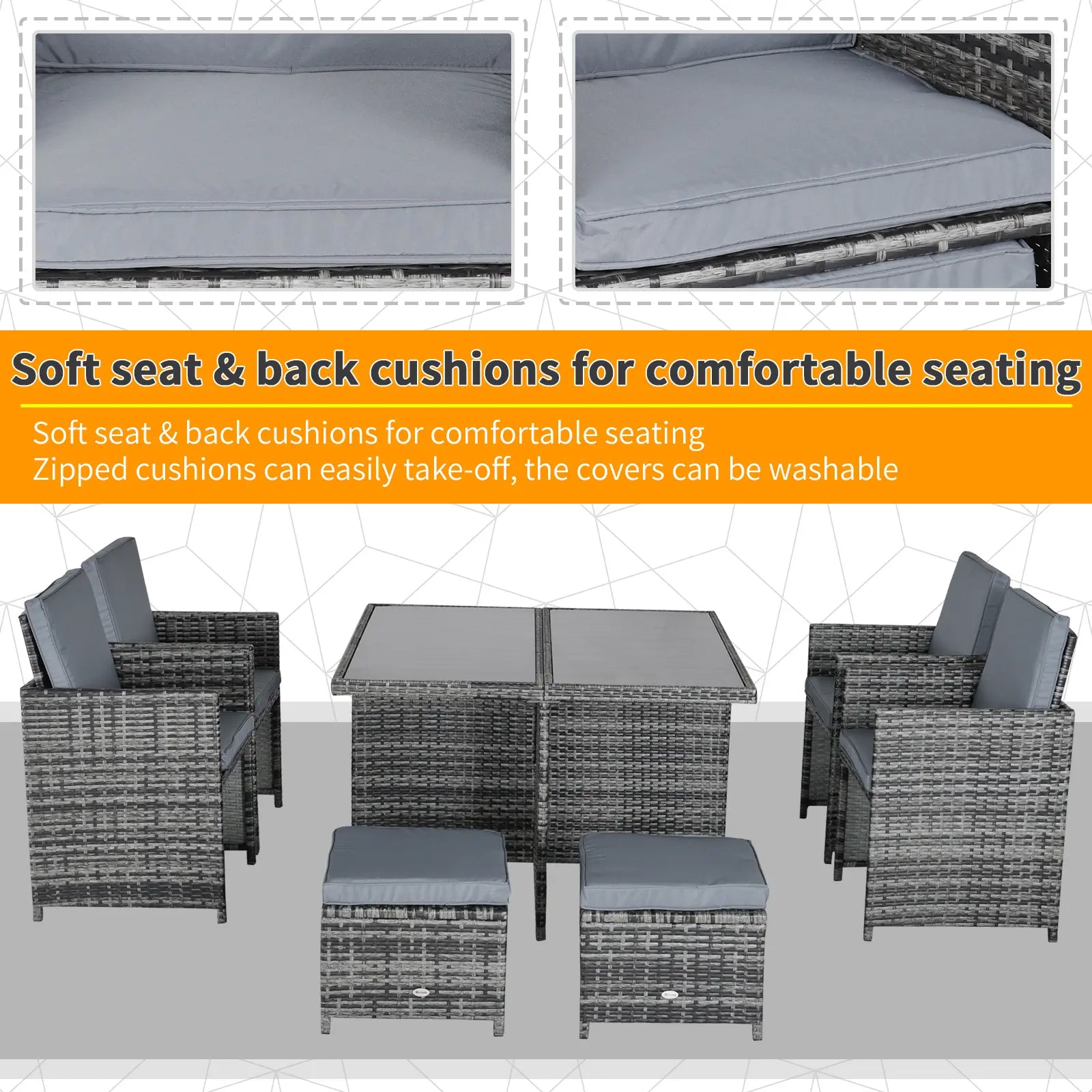 8-Seater Rattan Dining Set Garden Furniture Cushion Seat Woven Rattan Grey