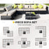 8 Pieces PE Rattan Corner Sofa Set with Thick Cushions, Aluminium Outdoor Rattan Garden Furniture Set with Glass Top Table, No Assembly Required, Black