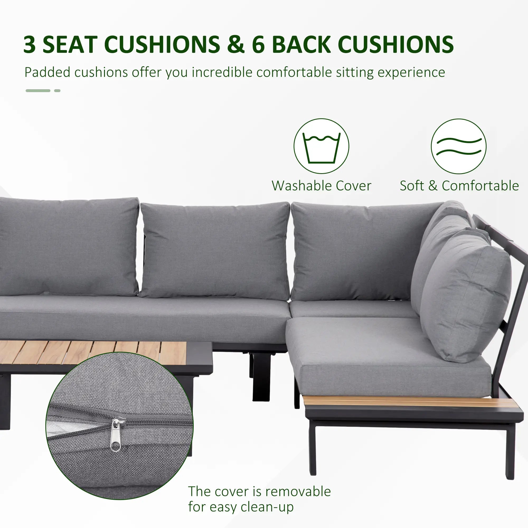 4 Pieces Aluminium Garden Furniture Set L Shape Sofa Set with Tables, Cushions for Indoor, Garden, Patio, Dark Grey
