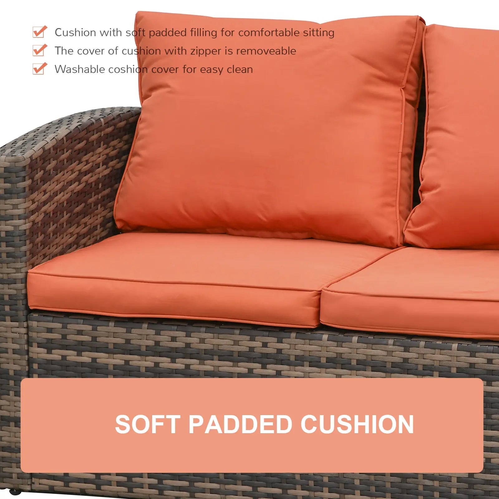 6 Pieces Rattan Garden Furniture Set, 7 Seater Wicker Outdoor Furniture Set with Storage Tea Table & Side Table, Sectional Garden Sofa Set with Cushions, Orange