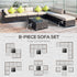 8 Pieces PE Rattan Corner Sofa Set with Thick Cushions, Aluminium Outdoor Rattan Garden Furniture Set with Glass Top Table, No Assembly Required, Mixed Brown