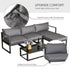 5 Pieces Outdoor Patio Furniture Set, Sofa Couch with Glass Coffee Table, Cushioned Chairs and Aluminum Tube, for Balcony Garden Backyard, Grey