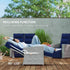 4 Piece Rattan Garden Furniture Set Outdoor Sofa Sectional Set with Glass Top Table for Poolside, Navy Blue