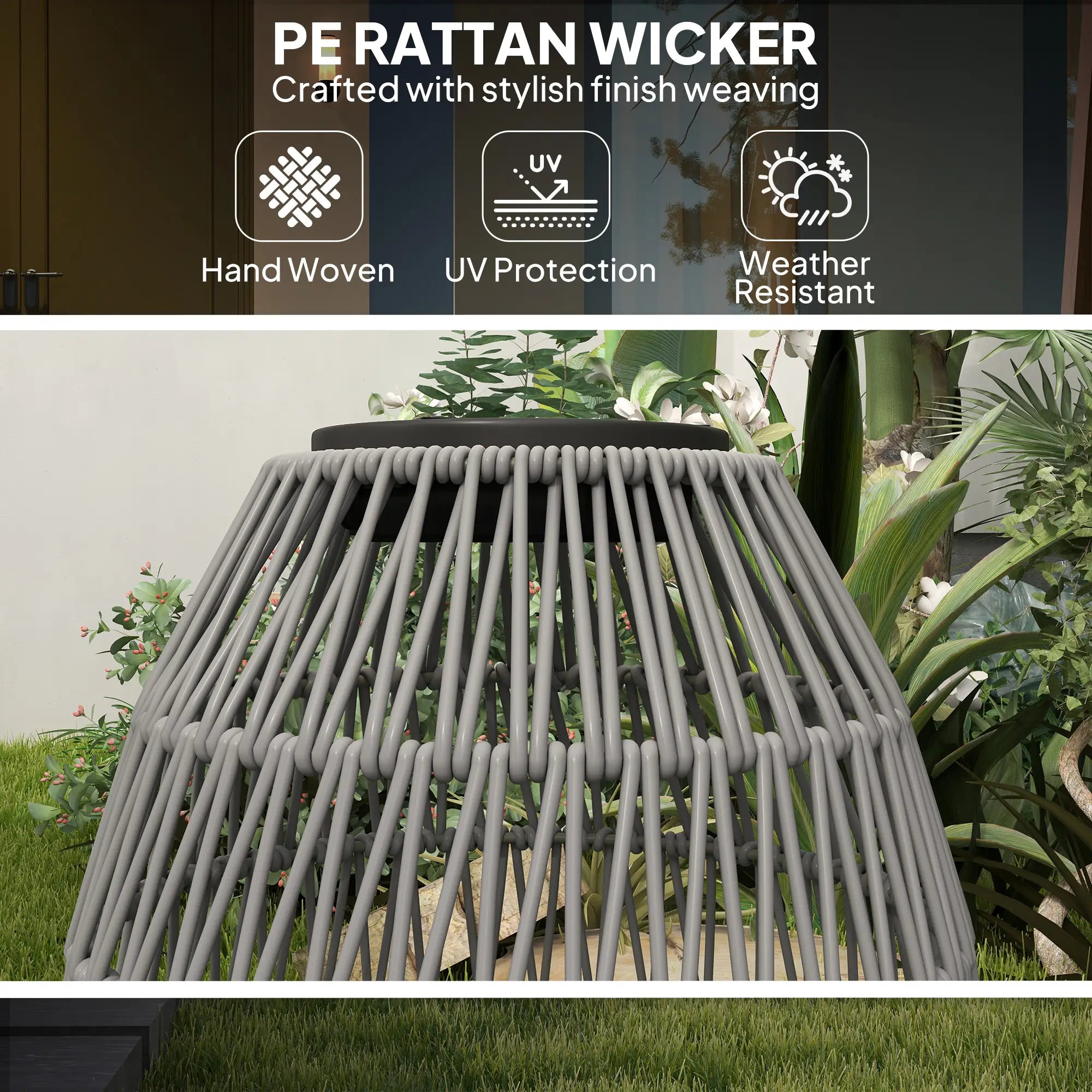 Rattan Solar Lamp, Garden Solar Lantern with Auto On/Off Light, IP44 Waterproof, Decorative Outdoor Rattan Lamp for Porch, Pathway, Grey