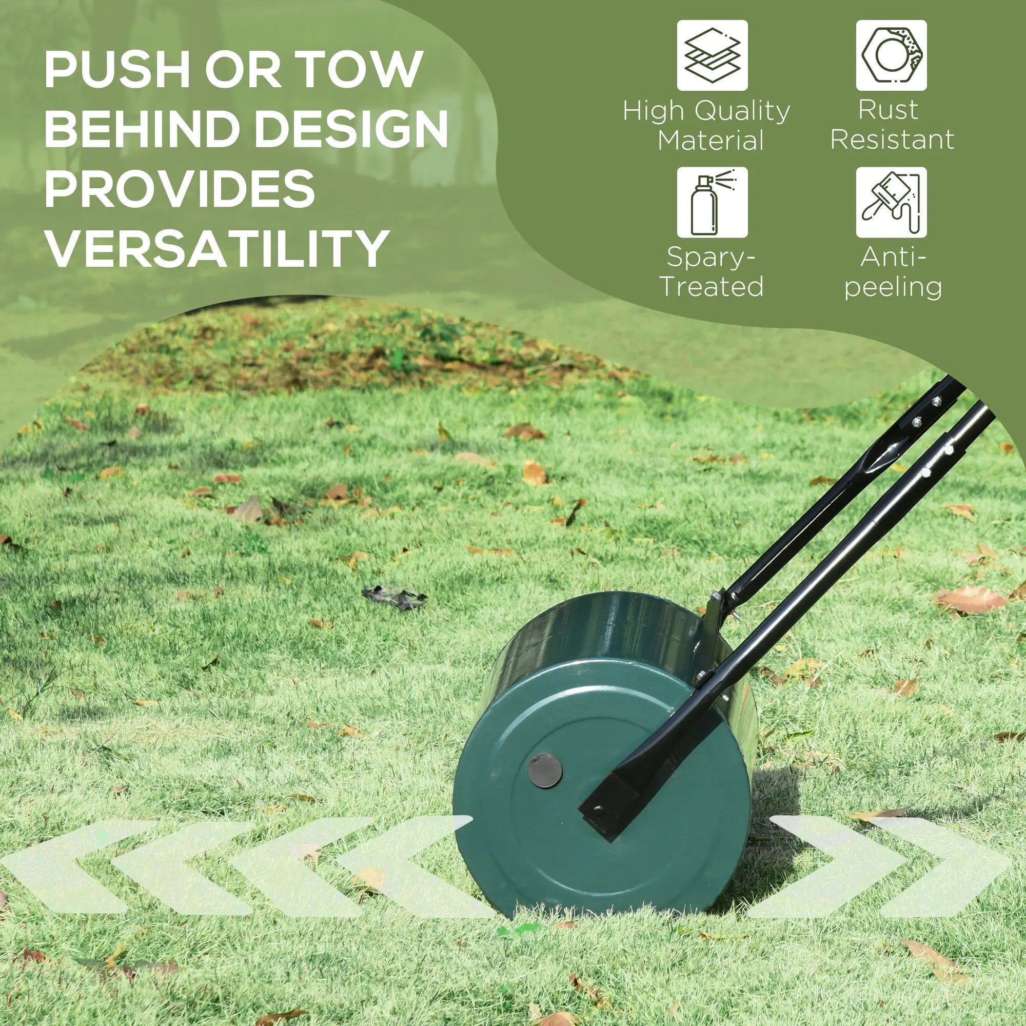 30 L Heavy Duty Water Or Sand Filled Φ30cm Garden Steel Lawn Roller Drum - Dark Green