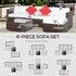 6 Pieces Rattan Garden Furniture Set, 5 Seater Sectional Garden Corner Sofa Set with Glass Top Coffee Table, Cushions and Pillows, All-Weather Wicker Conversation Furniture, Cream White