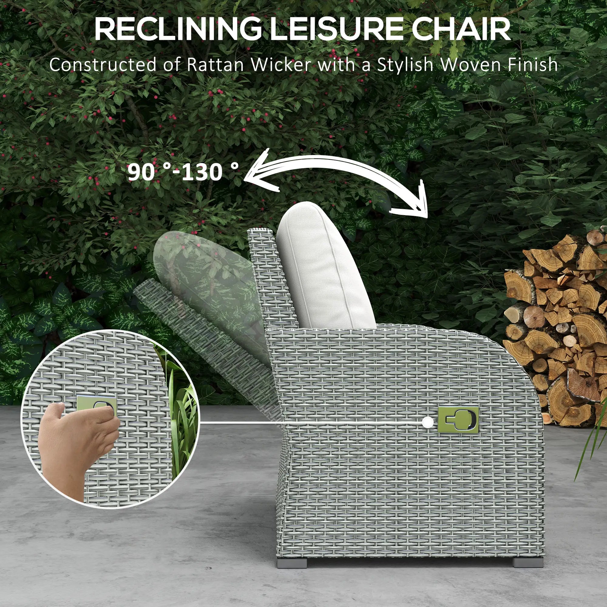 Six-piece Outdoor Rattan Dining Set, Outdoor Sofa Set with Reclining Armchairs and Mental Frame, Grey