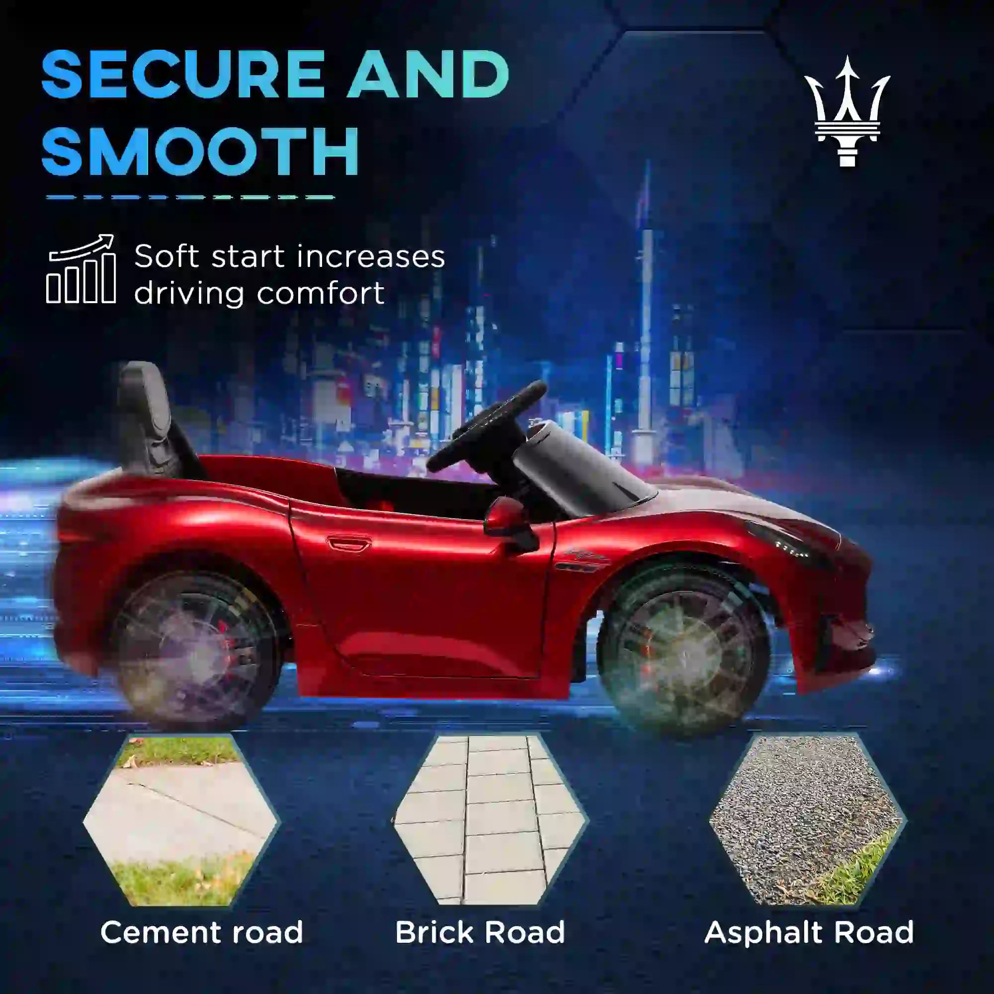12V Maserati Gran Turismo Folgore Lincesed Kids Electric Car with Remote Control, Soft Start, Wine Red