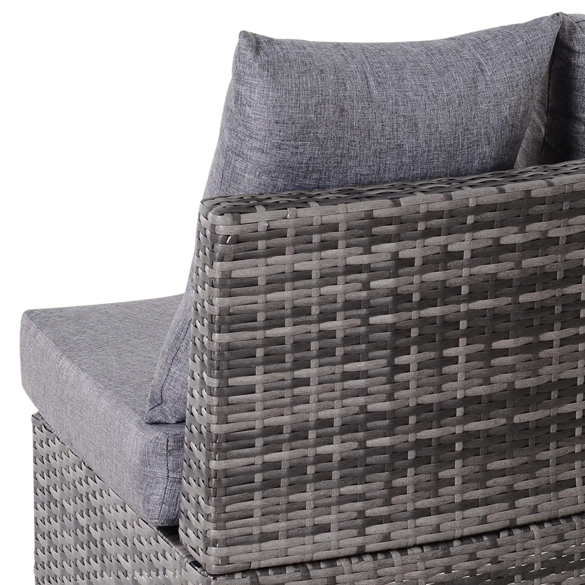 5 Pieces Rattan Garden Furniture Set, 4 Seater Half-Round Garden Sofa Set with Thickened Cushions, Wicker Conservatory Furniture with 4 Chairs, Rattan Coffee Table and Pillows, Grey