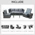 5 PCS Outdoor Rattan Wicker Sofa Sets Reclining Sofa Adjustable Canopy & Side Table Dining Table Set Sectional Conversation Furniture w/ Cushions, Mixed Grey