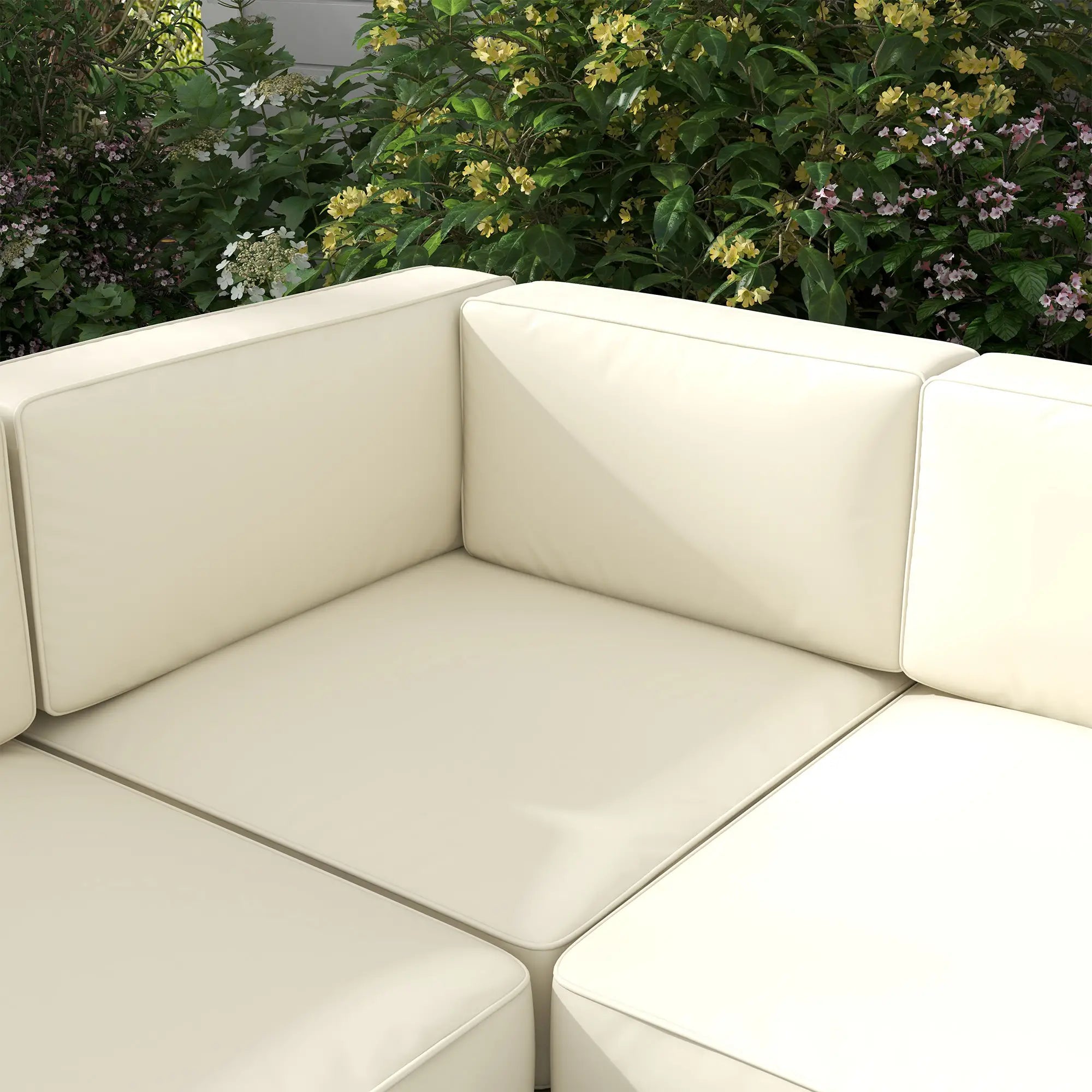 5-Piece Garden Corner Sofa Set with Cushions, 6 Seater Aluminium Garden Furniture Set with Glass Top Coffee Table, Patio Sectional Conservatory Furniture for Patio & Terrace, Gold Tone