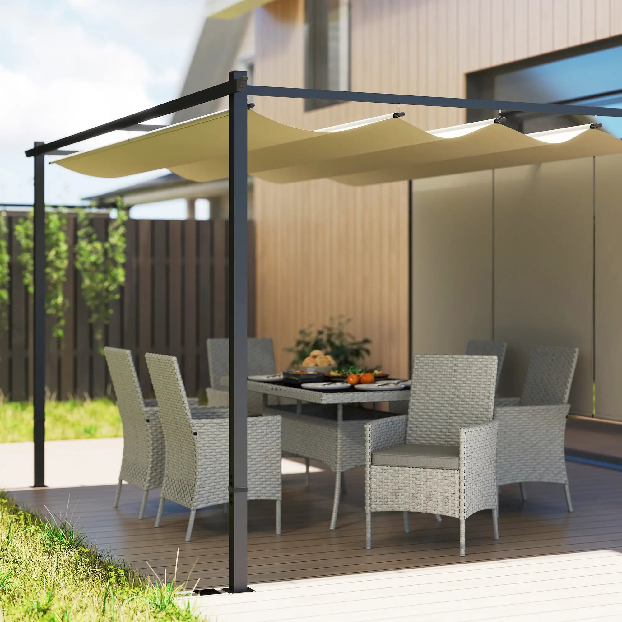 Seven-Piece Rattan Dining Set - Grey