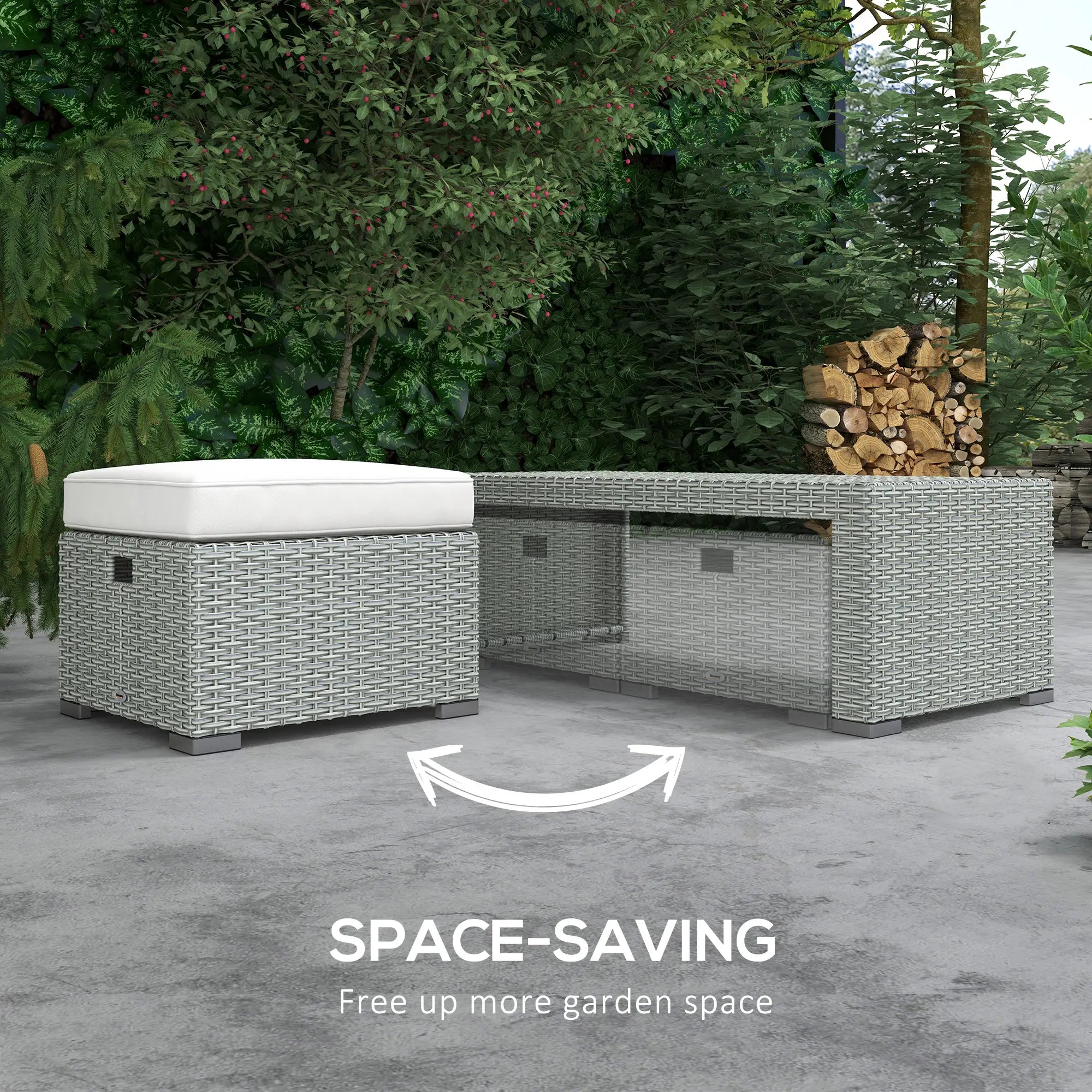 Six-piece Outdoor Rattan Dining Set, Outdoor Sofa Set with Reclining Armchairs and Mental Frame, Grey