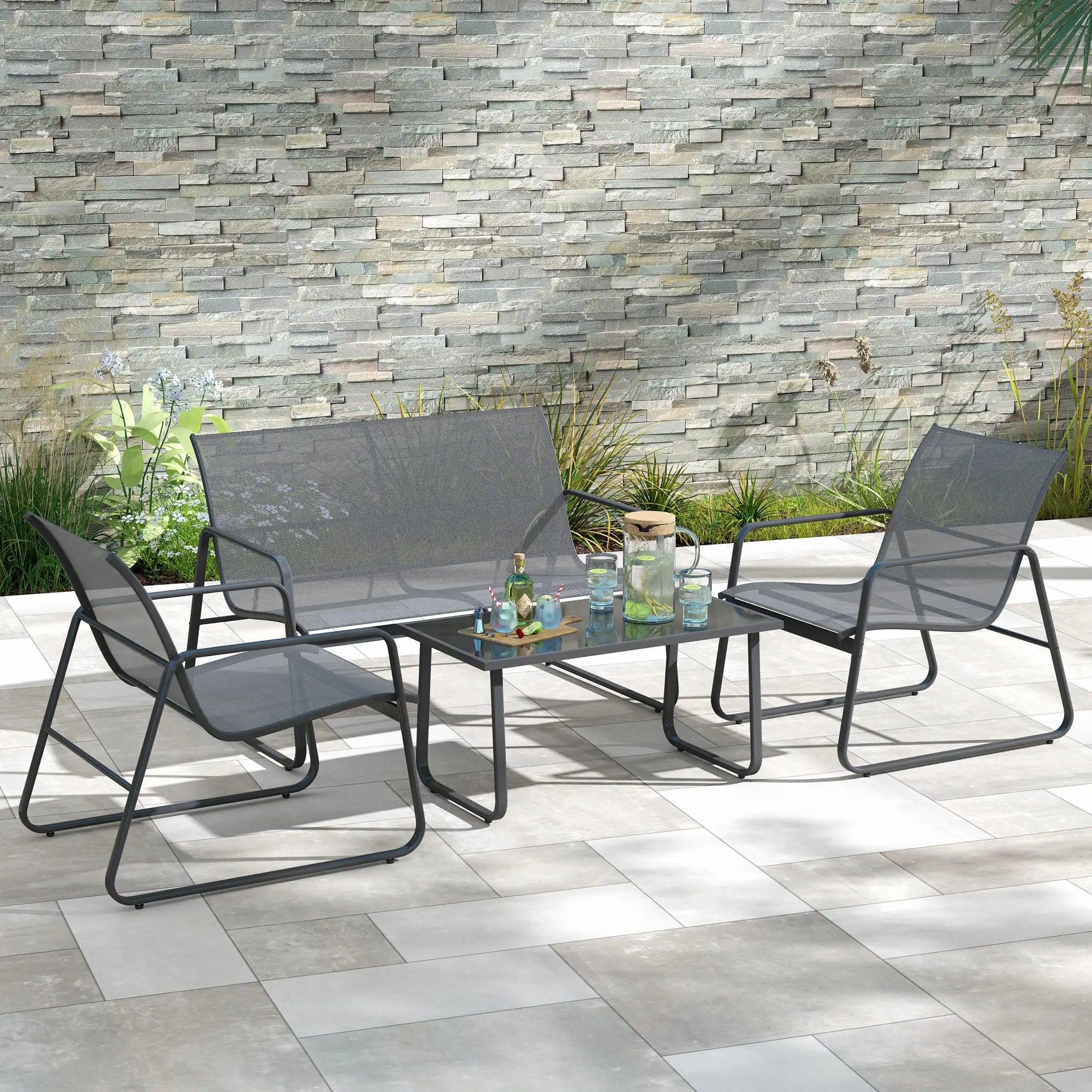 Four-Piece Minimalistic Garden Sofa Set - Light Grey