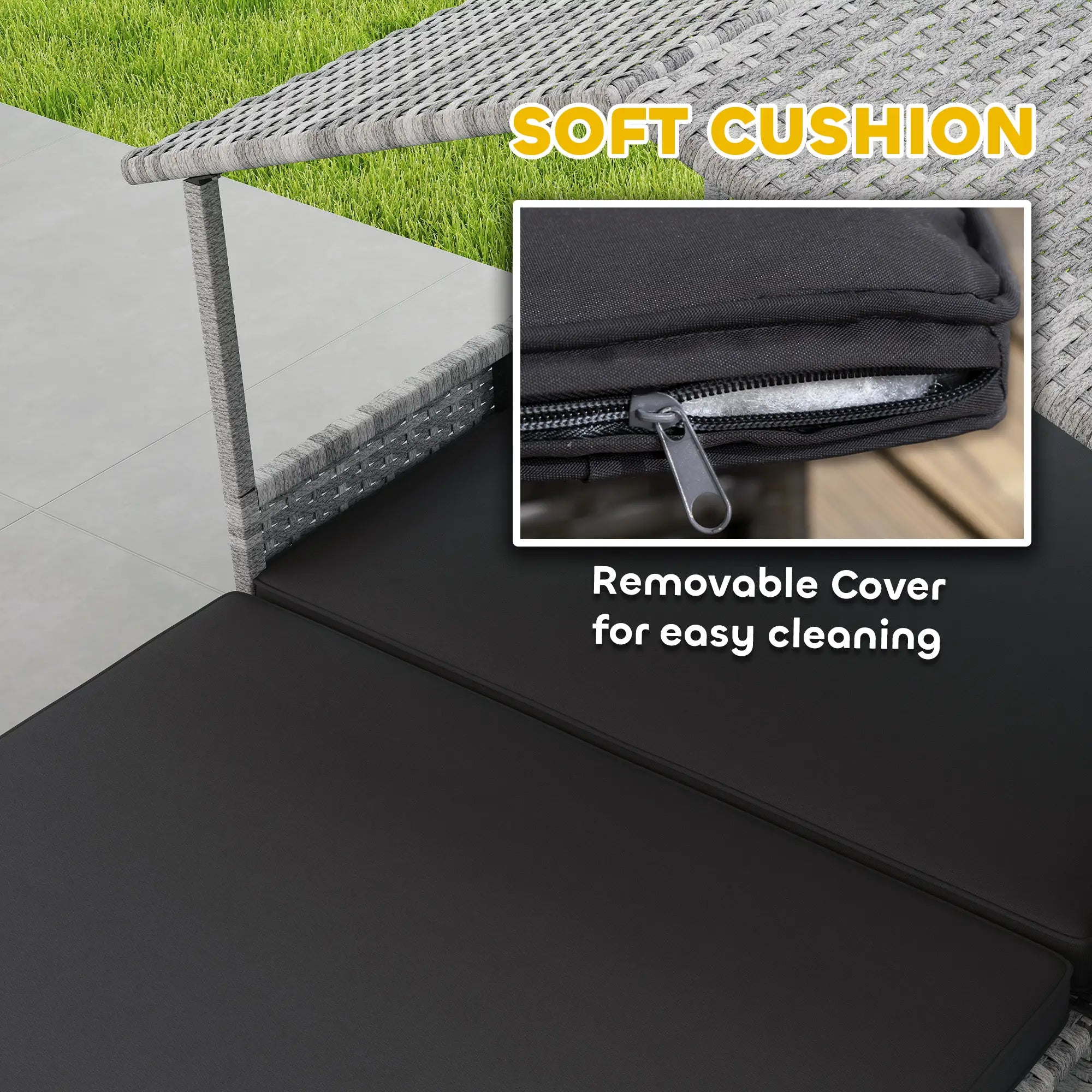 Extendable Elevated Dog Bed, Rattan Dog House, with Water-Resistant Roof, Removable Cushion, Charcoal Grey