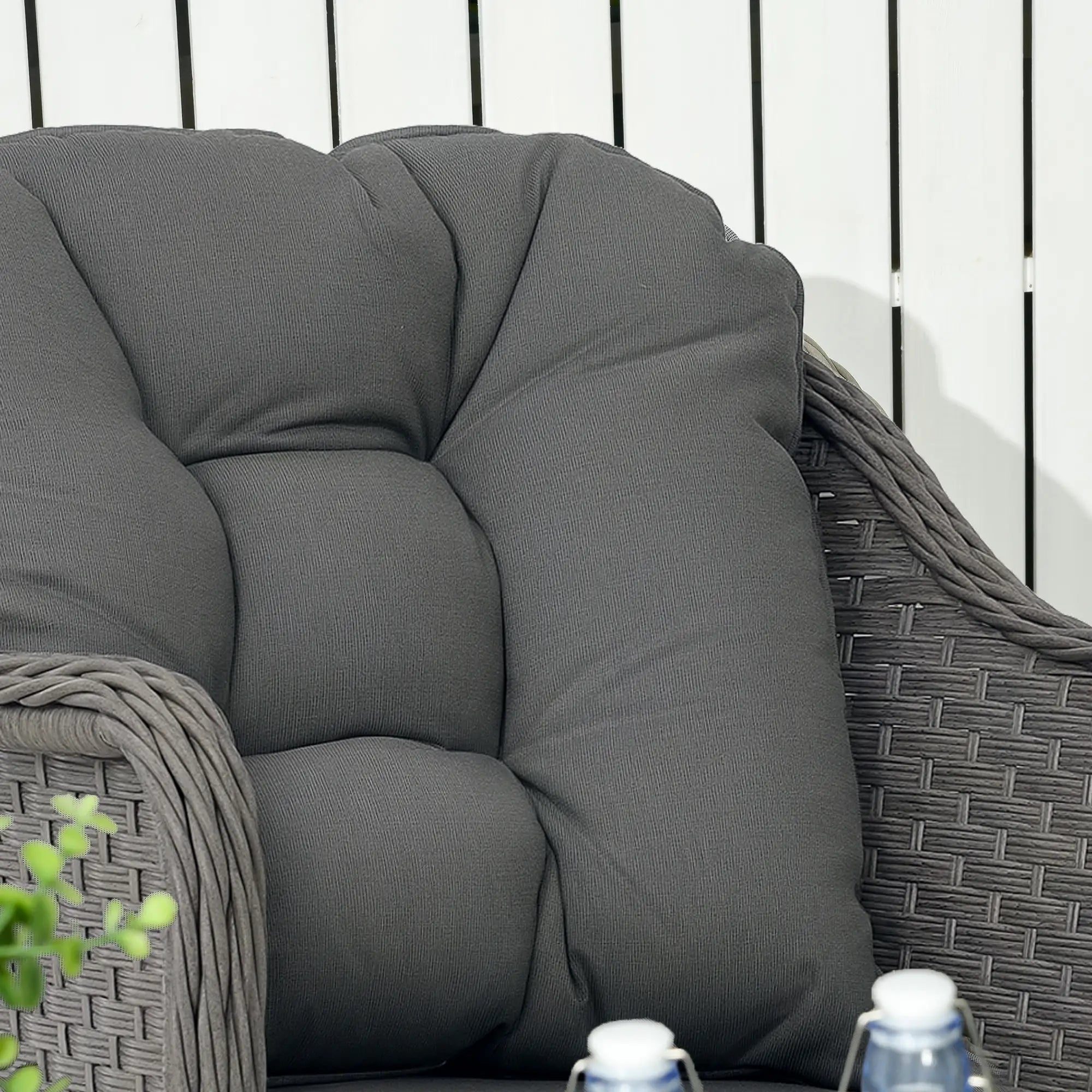 Four-Piece Rattan Set, with Glass-Top Table - Light Grey
