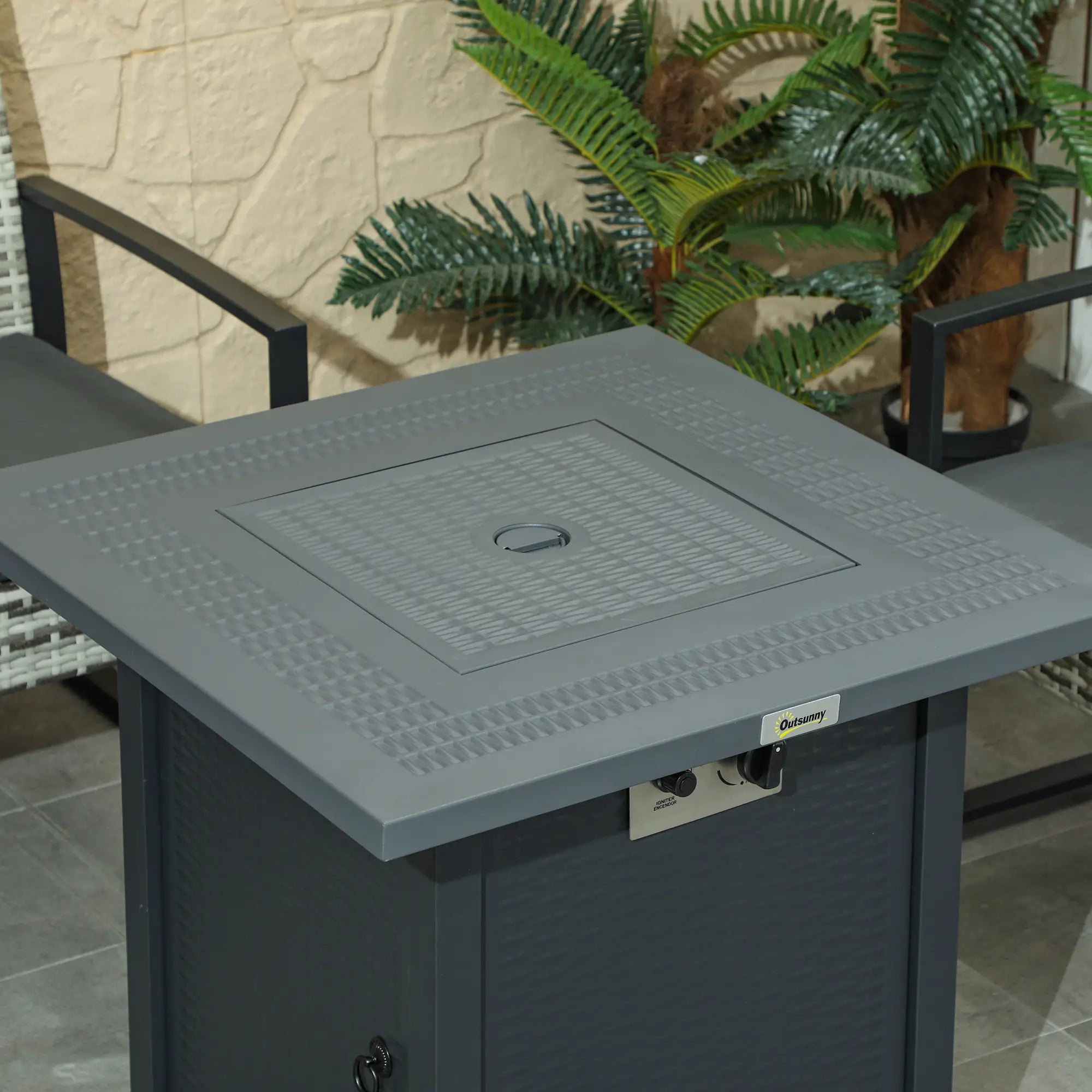 71 x 71cm 40000 BTU Gas Firepit Table - Black/Dark Grey
