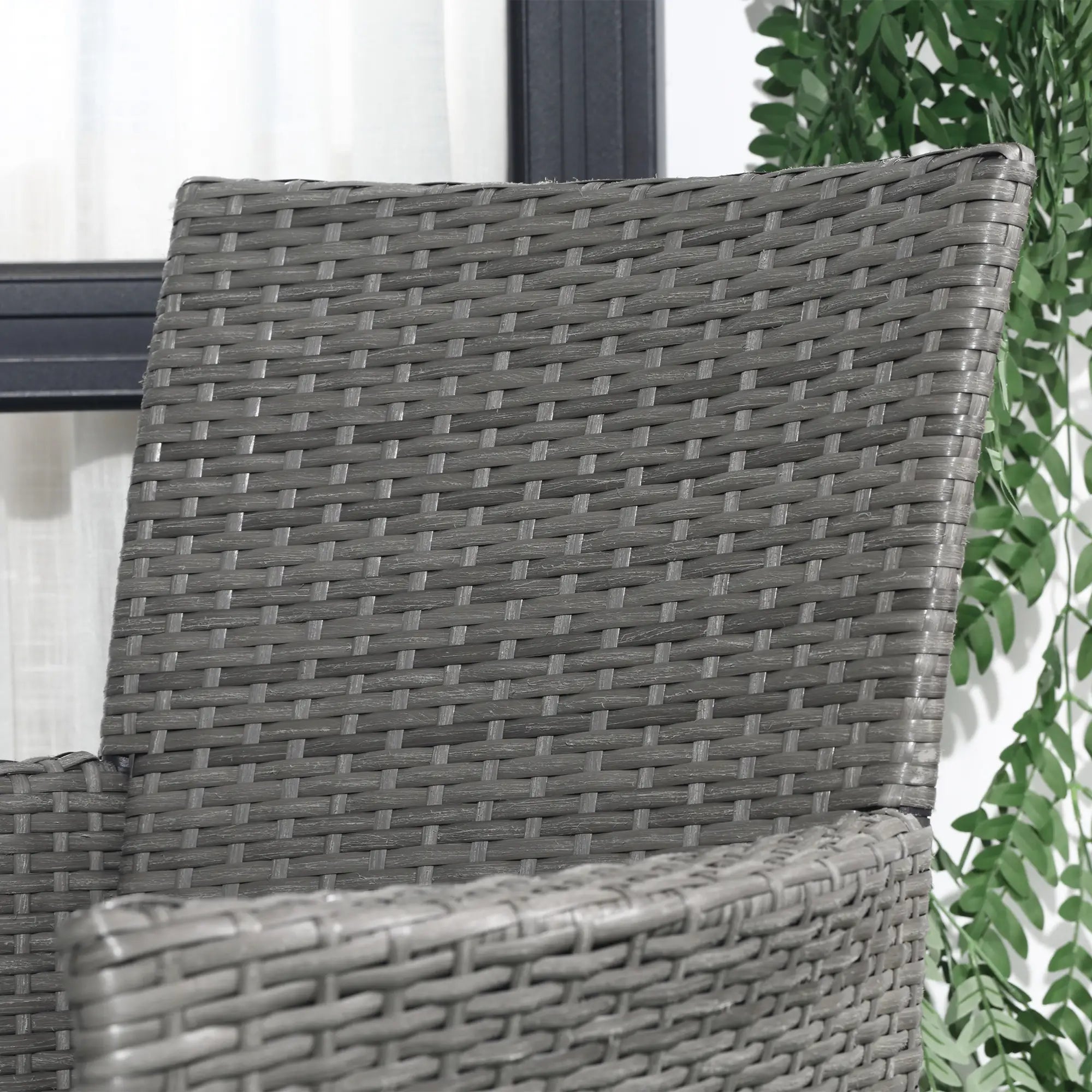 3 Pieces Rattan Bistro Set, Wicker Garden Furniture Set with 2-Tier Coffee Table and Chairs, Washable Cushions, for Outdoor Patio Balcony, Grey