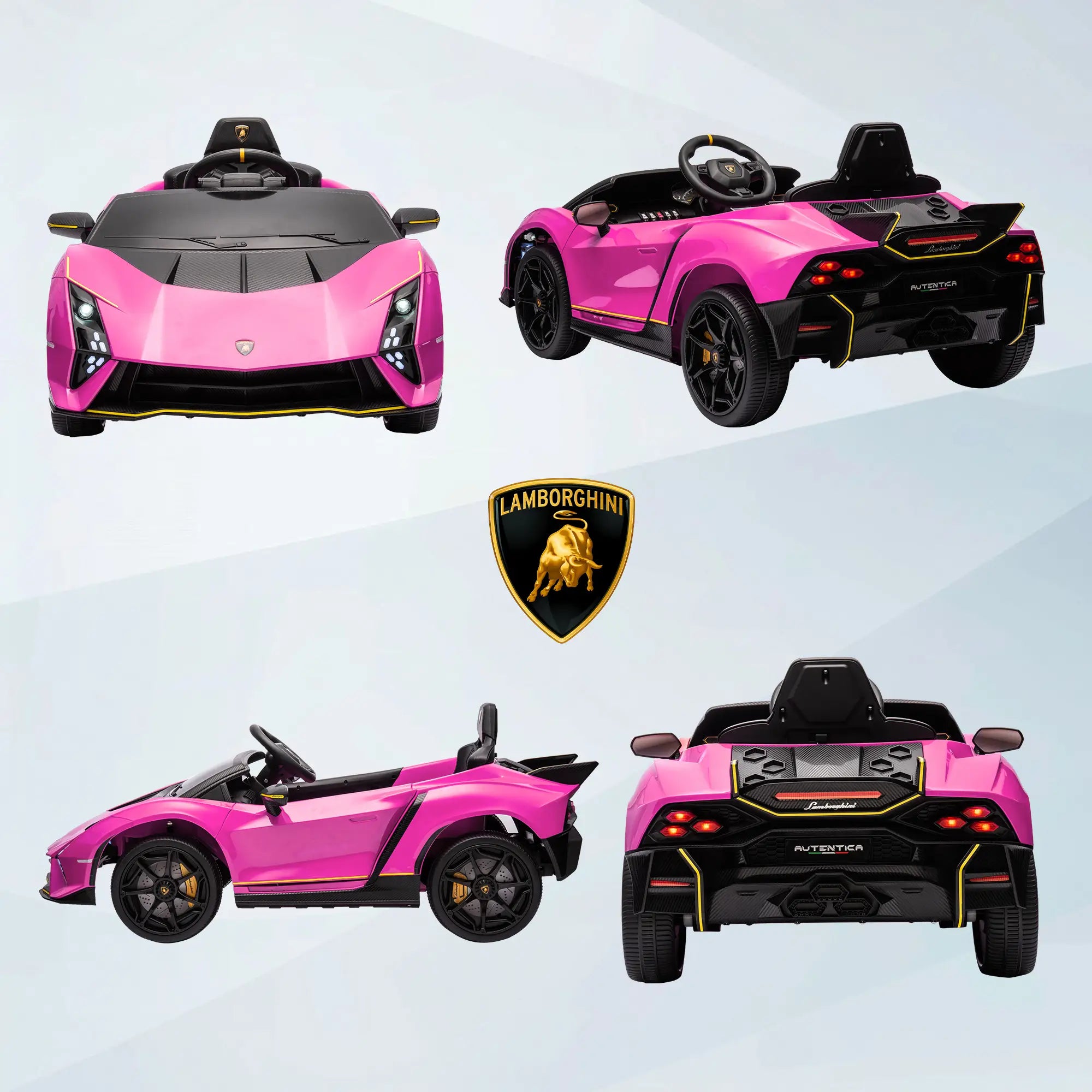 12V Lamborghini Autentica Licensed Kids Electric Car with Remote Control, 4 Suspension Wheels, Soft Start, Pink