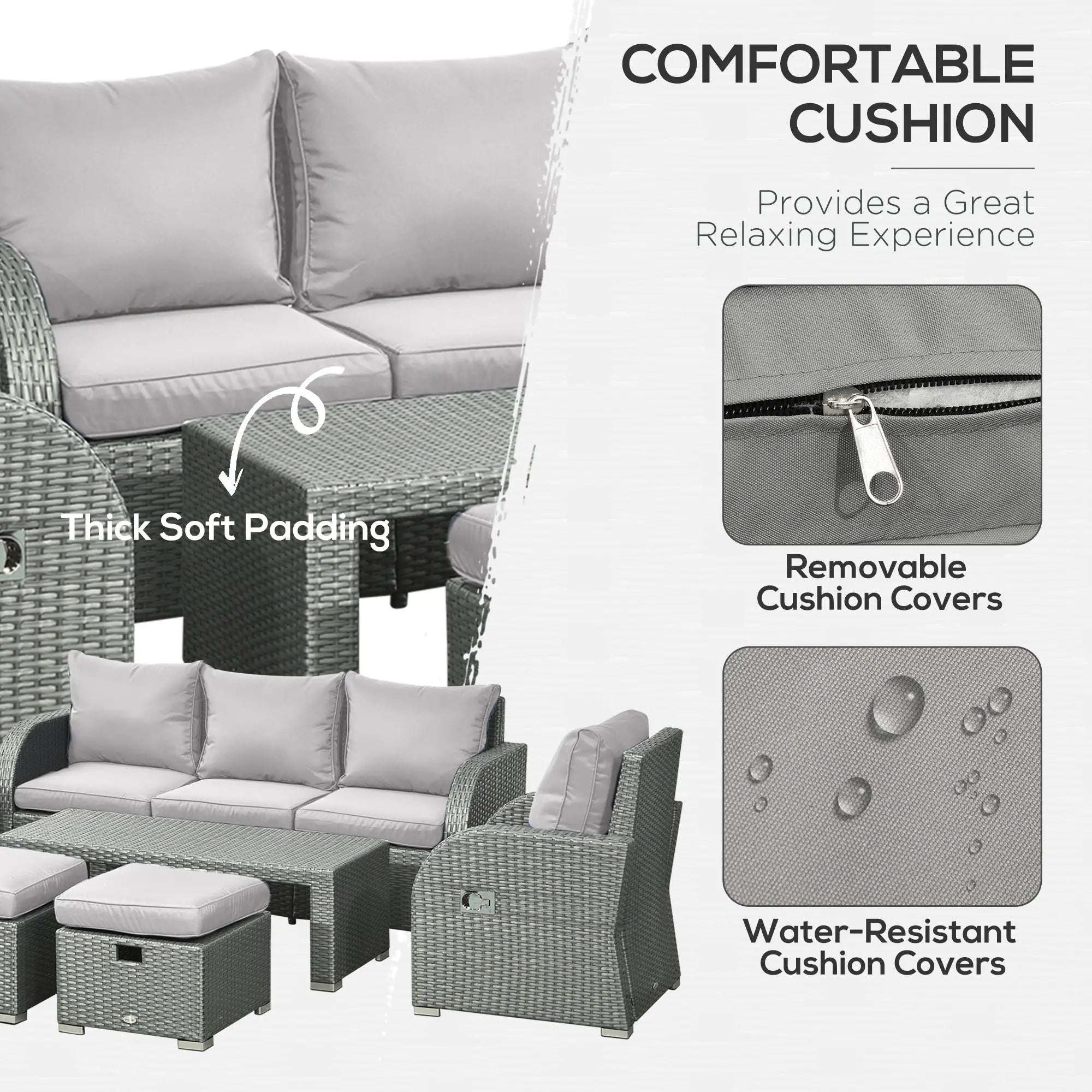 Six-piece Outdoor Rattan Dining Set, Outdoor Sofa Set with Reclining Armchairs and Mental Frame, Grey