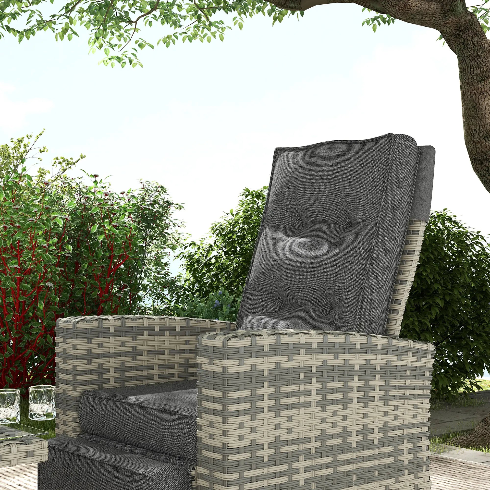 4 Piece Rattan Garden Furniture Set Outdoor Sofa Sectional Set with Glass Top Table for Poolside, Light Grey