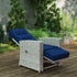 4 Piece Rattan Garden Furniture Set Outdoor Sofa Sectional Set with Glass Top Table for Poolside, Navy Blue