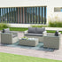 4 Piece Rattan Garden Furniture Set, 4 Seater Wicker Outdoor Sofa Set with 2 Armchairs, Loveseat, Acacia Wood Top Coffee Table, Cushions, Patio Conservatory Set for Balcony, Light Grey