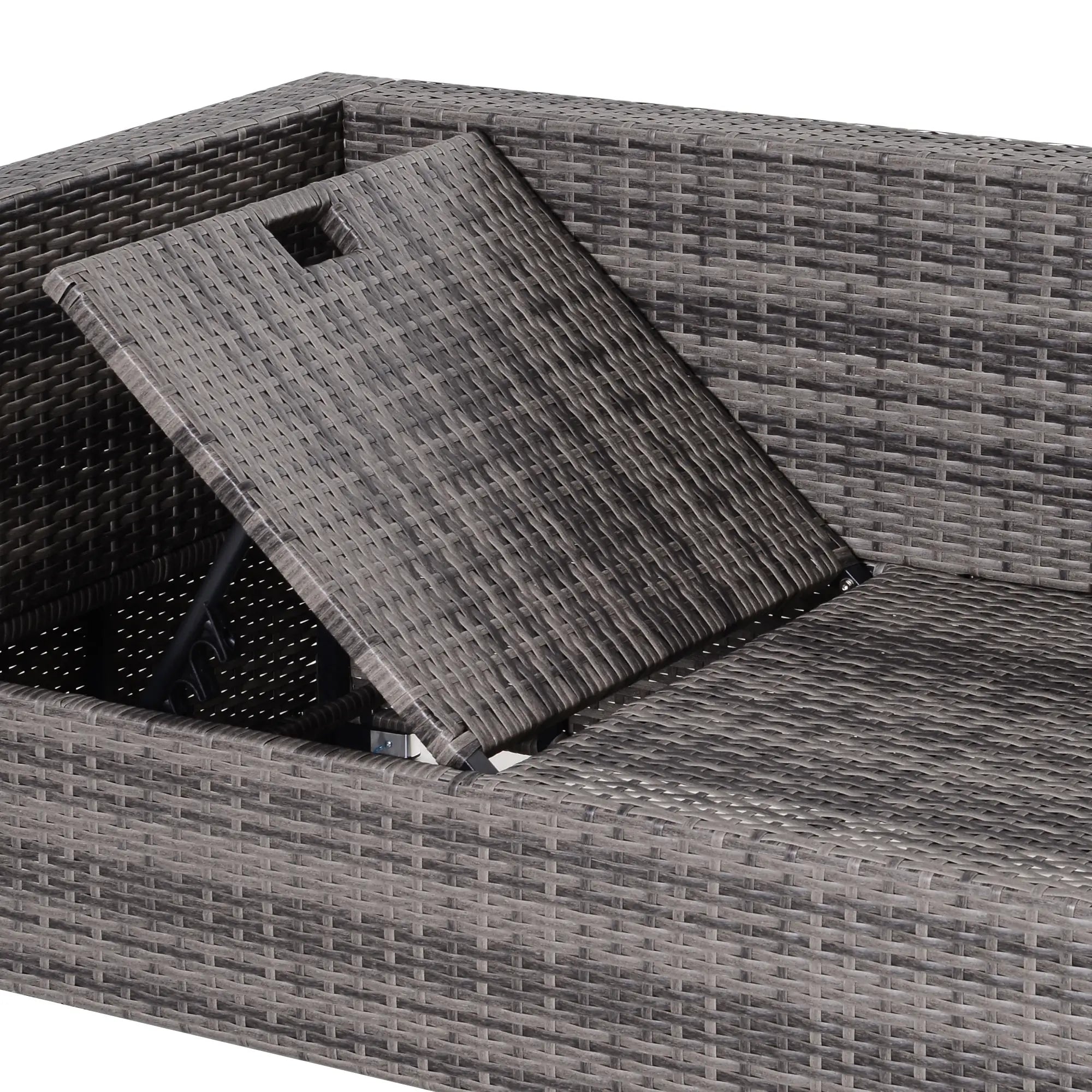 3PC Rattan Garden Furniture Storage Sofa Set 4 Seater Wicker Coffee Table Conservatory Sun Lounger Reclining Set Outdoor Weave with Cushion Grey