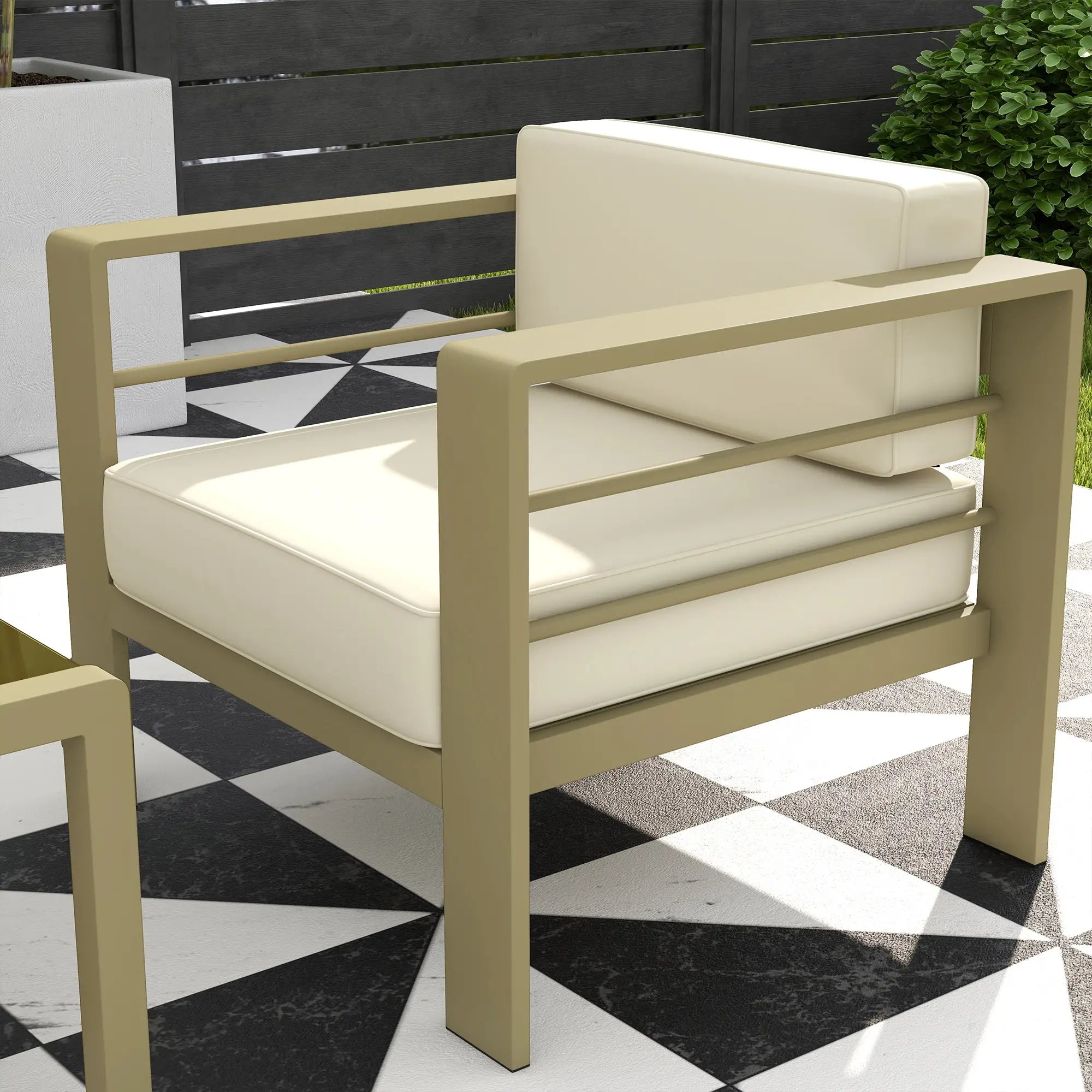 5-Piece Garden Corner Sofa Set with Cushions, 6 Seater Aluminium Garden Furniture Set with Glass Top Coffee Table, Patio Sectional Conservatory Furniture for Patio & Terrace, Gold Tone
