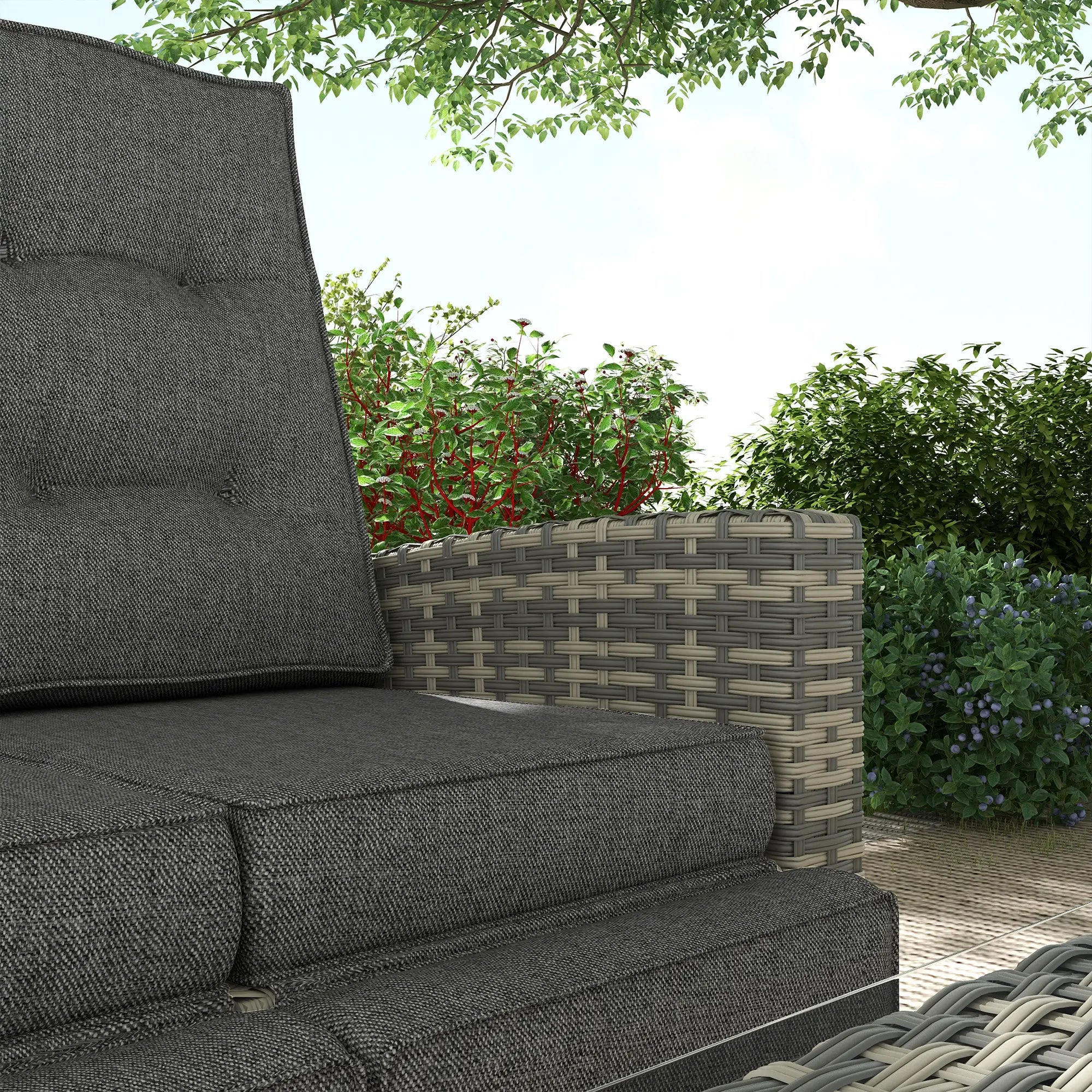 4 Piece Rattan Garden Furniture Set Outdoor Sofa Sectional Set with Glass Top Table for Poolside, Light Grey