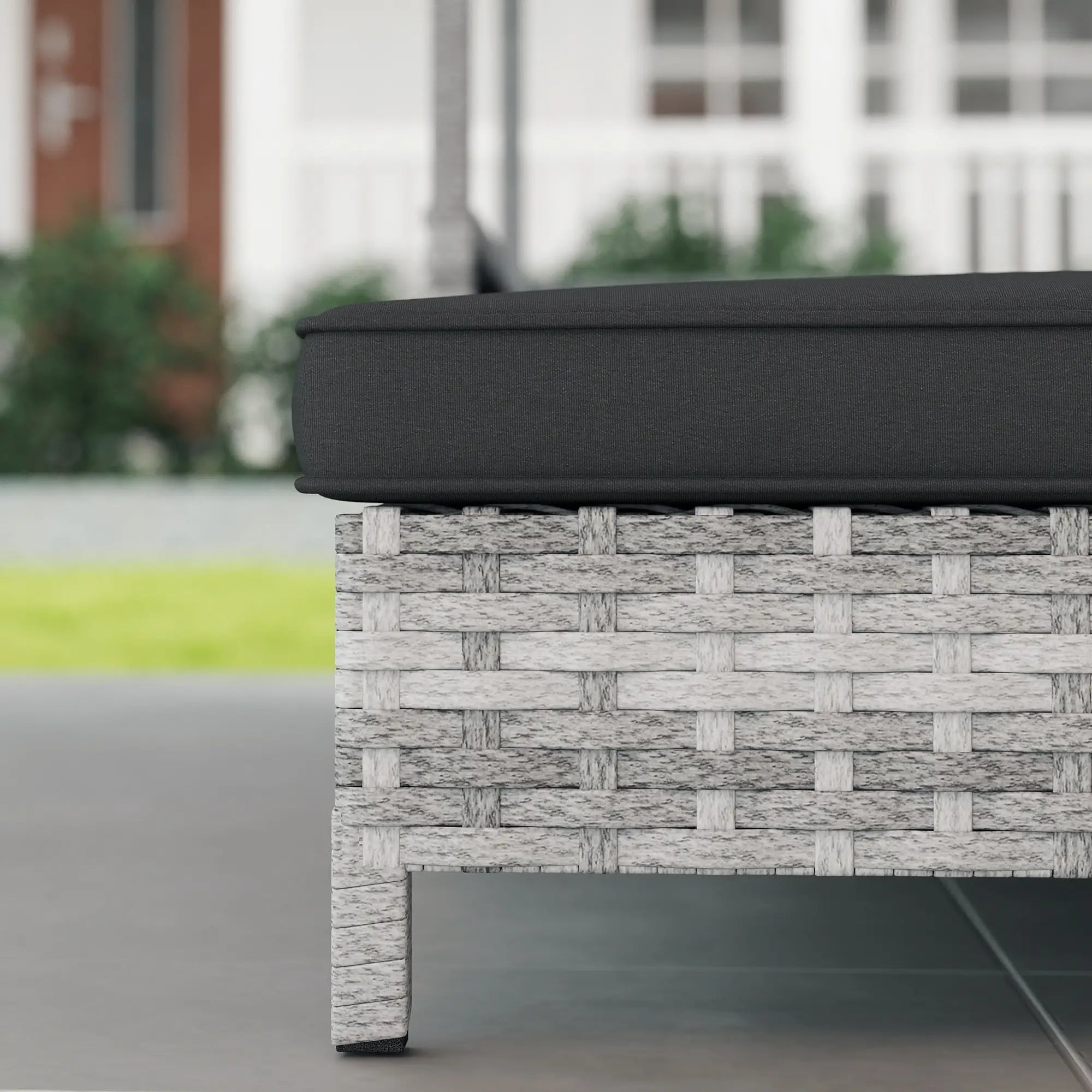 Extendable Elevated Dog Bed, Rattan Dog House, with Water-Resistant Roof, Removable Cushion, Charcoal Grey