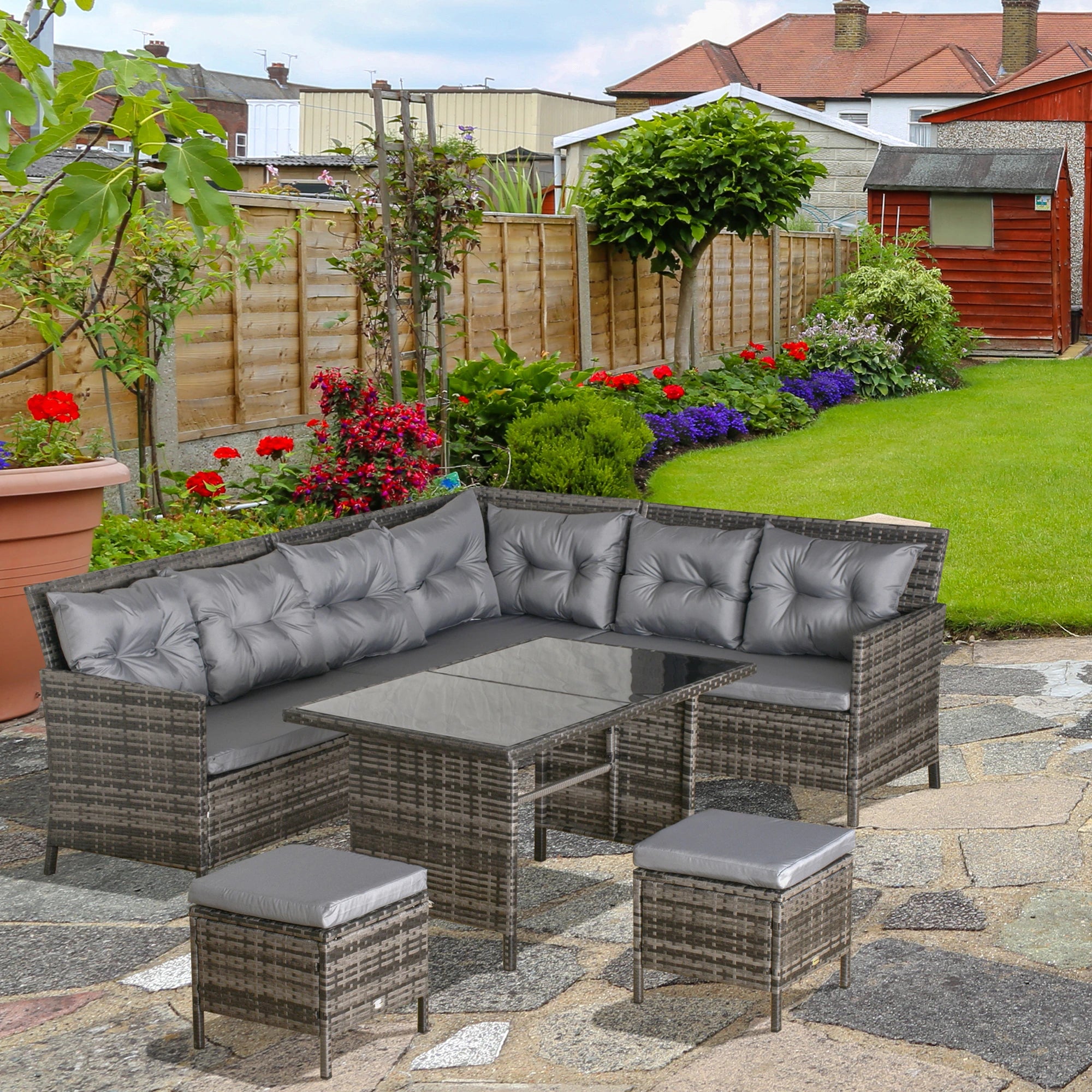 8 Seater Patio wicker Sofa Set ,Outdoor Couch with Table & Cushions, Grey
