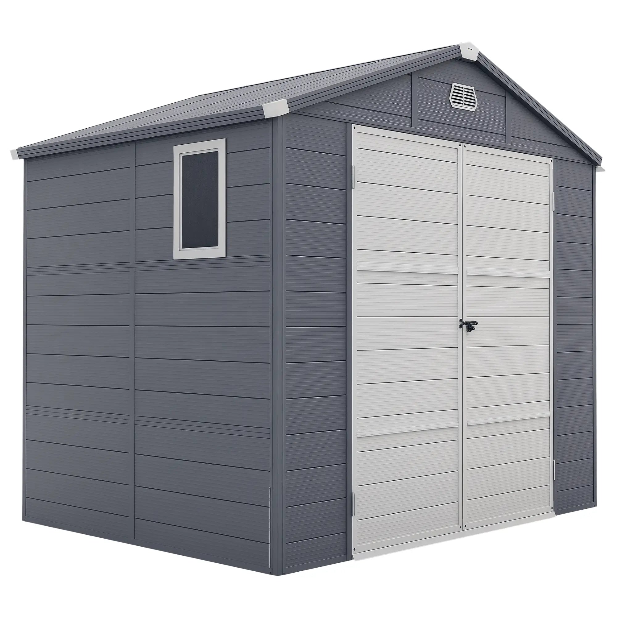 7.9ft x 6.2ft Aluminium Frame and Plastic Wall Shed, with Foundation - Grey