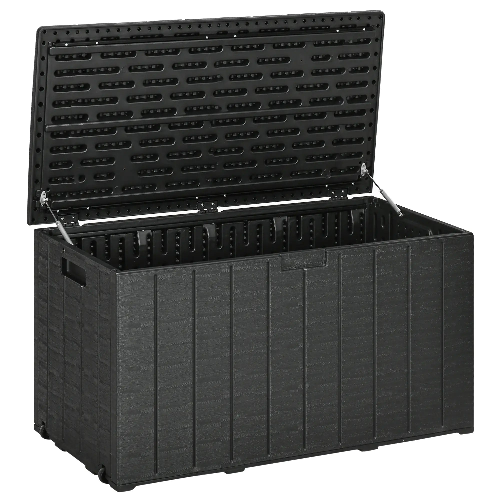 336 Litre Garden Storage Box, Water-resistant Heavy Duty Double Wall Plastic Container, Extra Large Outdoor Garden Furniture Organizer, Deck Cushion Chest with Wheels and Handles, Black
