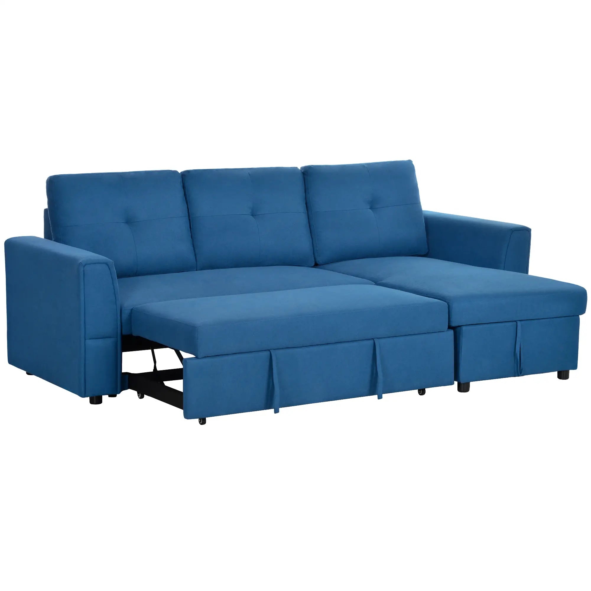 3 Seater Sofa Bed, L Shaped Pull Out Sofa Bed with Storage, Convertible Click Clack Settee Sectional Sleeper Futon for Living Room, Office, Dark Blue