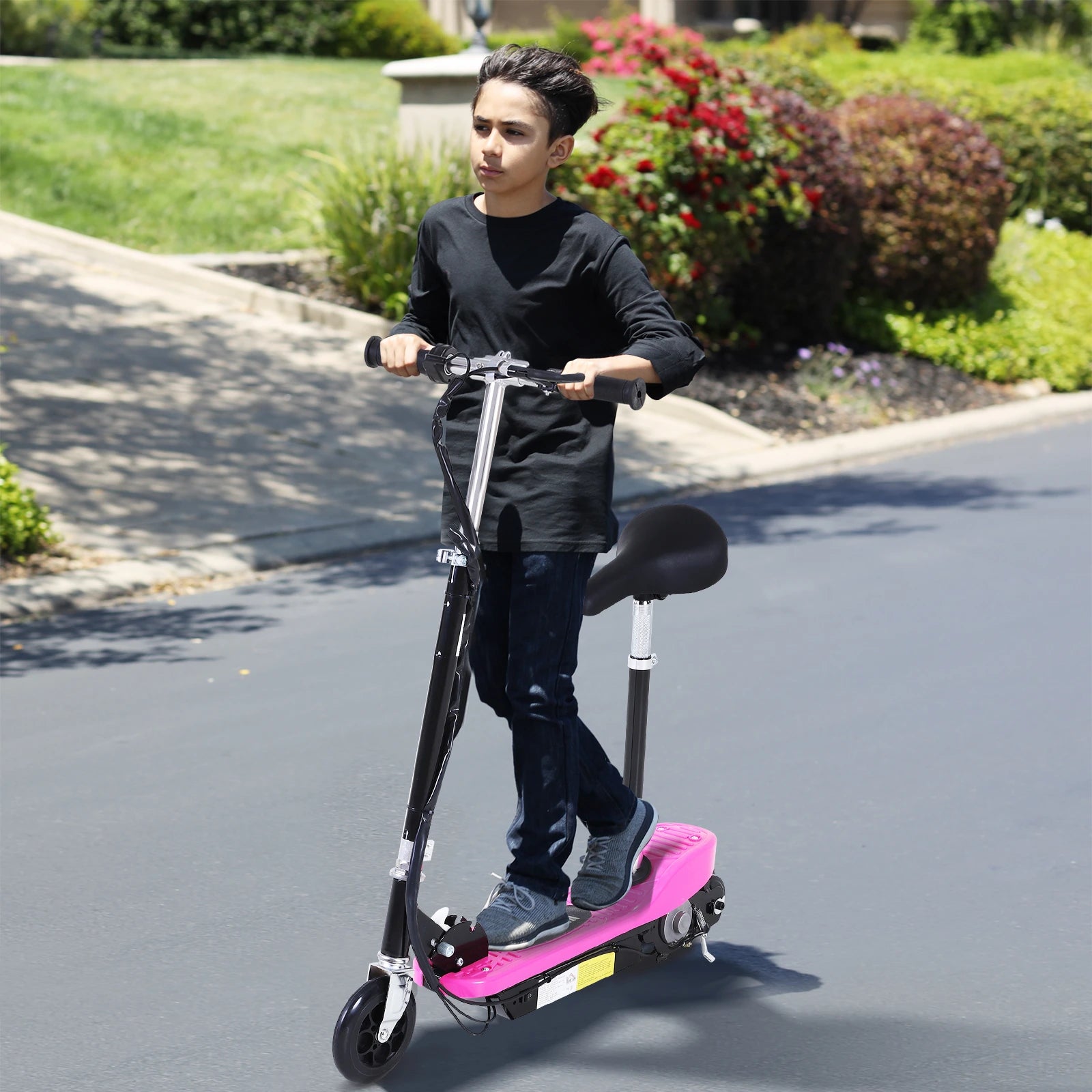 Foldable Electric Scooter Ride on for Kids 12V 120W W/Brake Kickstand-Pink
