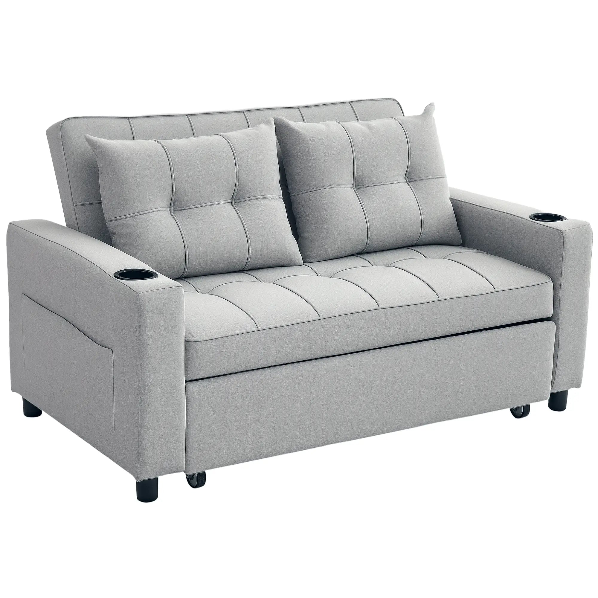 Two-Seater Pull-Out Sofa Bed - Light Grey