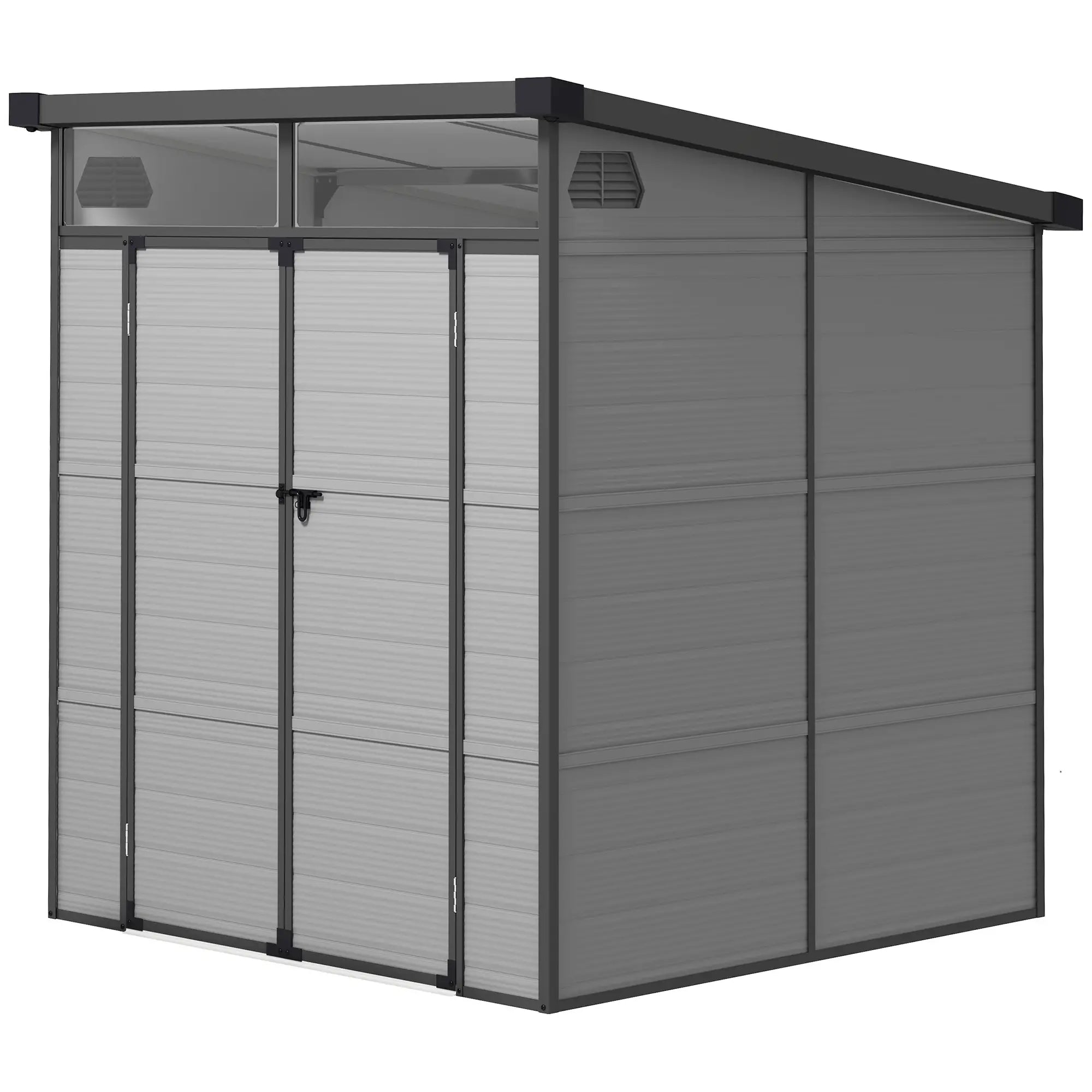 6 x 6ft Outdoor Storage Shed, Plastic Garden Shed with Windows and Air Vents, Outdoor Resin Tool Shed with Latch Doors for Garden, Deck, Light Grey