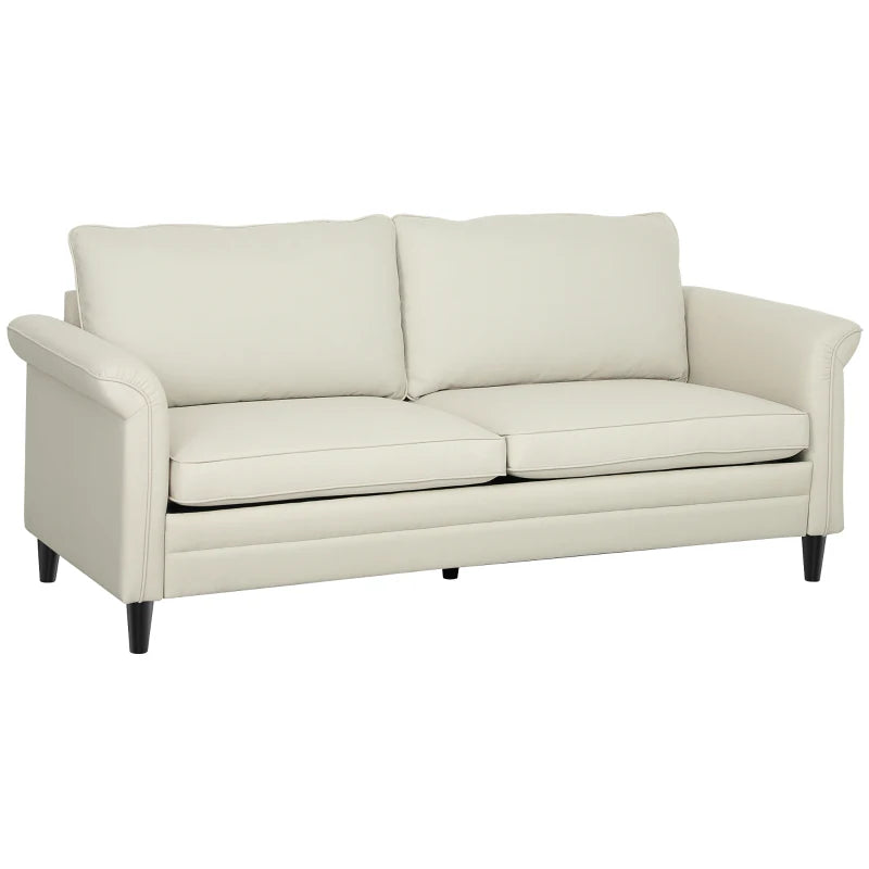 3 Seater Sofa, Modern Fabric Sofa Couch with Spring Cushion, Rubber Wood Legs, 191cm Upholstered Settee for Living Room, Bedroom, Home Office, Guest Room, Cream White
