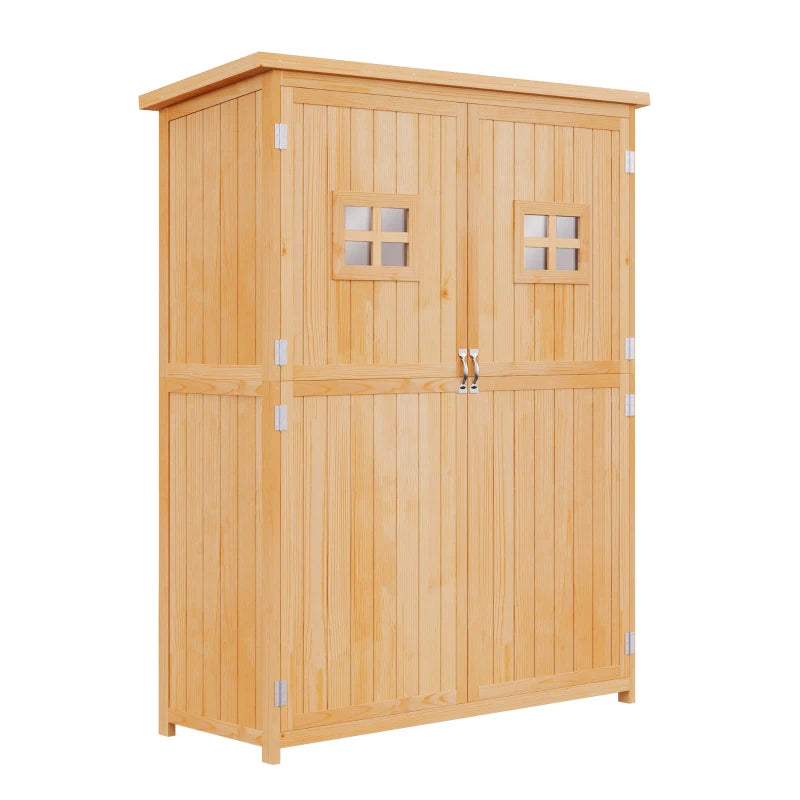 Wooden Garden Shed with Two Windows, Tool Storage Cabinet, Outdoor Double Door Organizer 127.5L x 50W x 164H cm, Natural